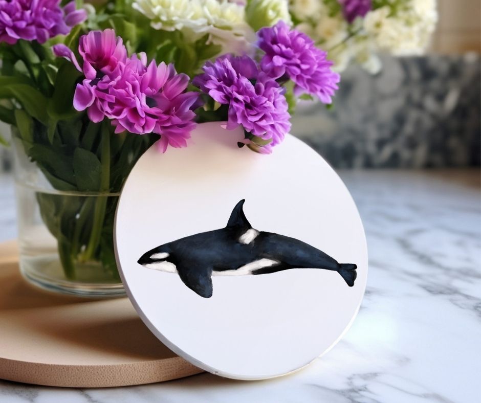Orca Whale Ceramic Coaster - MerikaArt