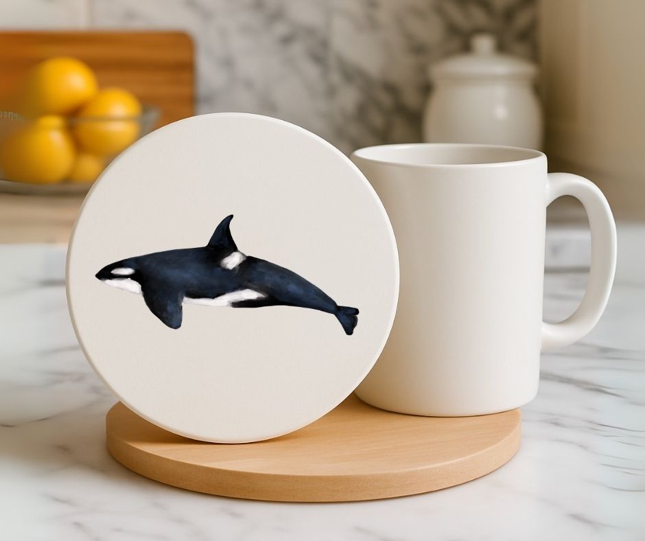Orca Whale Ceramic Coaster - MerikaArt