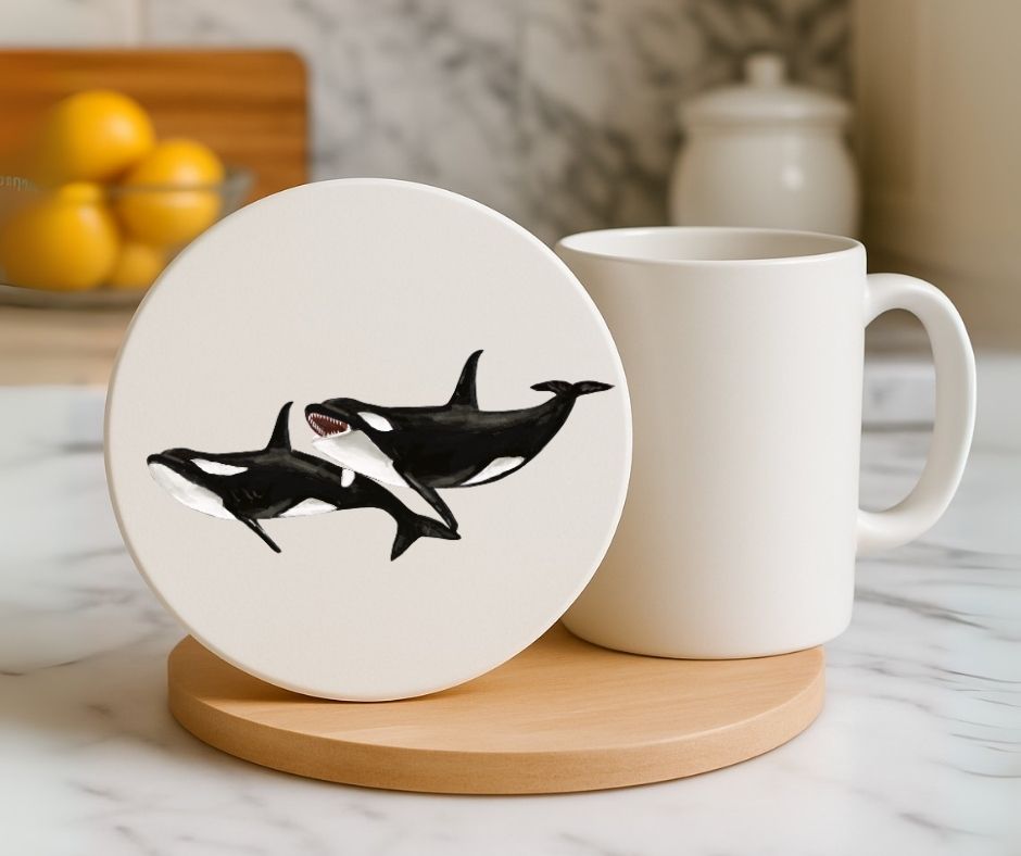 Orca Whale Ceramic Coaster - MerikaArt