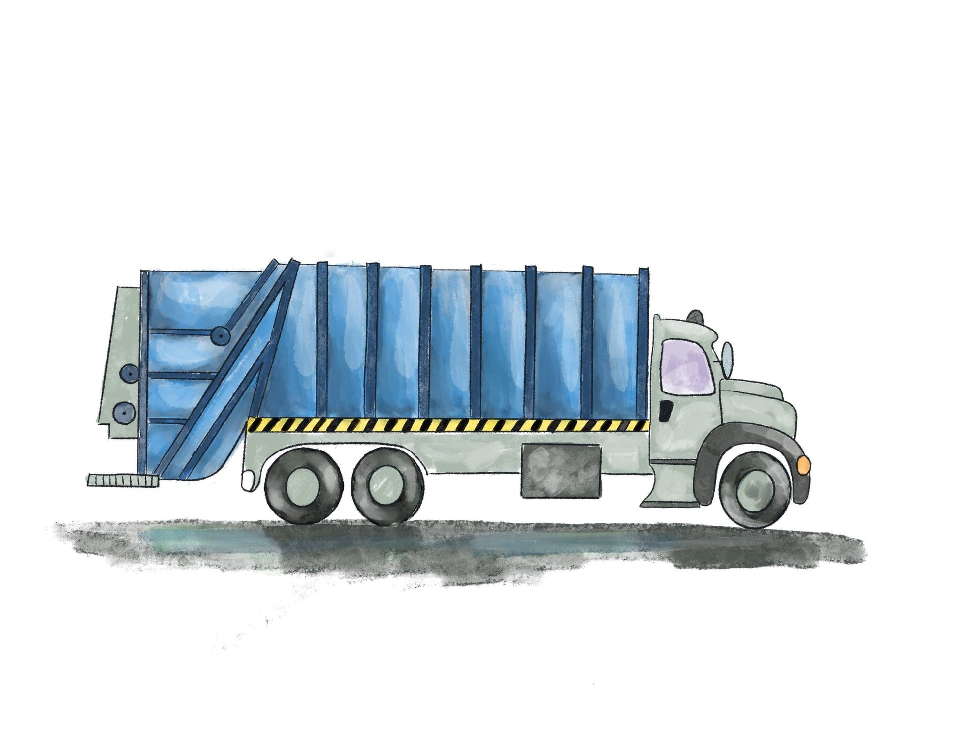 Original Blue Garbage Truck Print, Garbage Truck Painting, Blue Truck Print, Construction Vehicles Print, Kids Wall Art, Boys Nursery Gift - MerikaArt