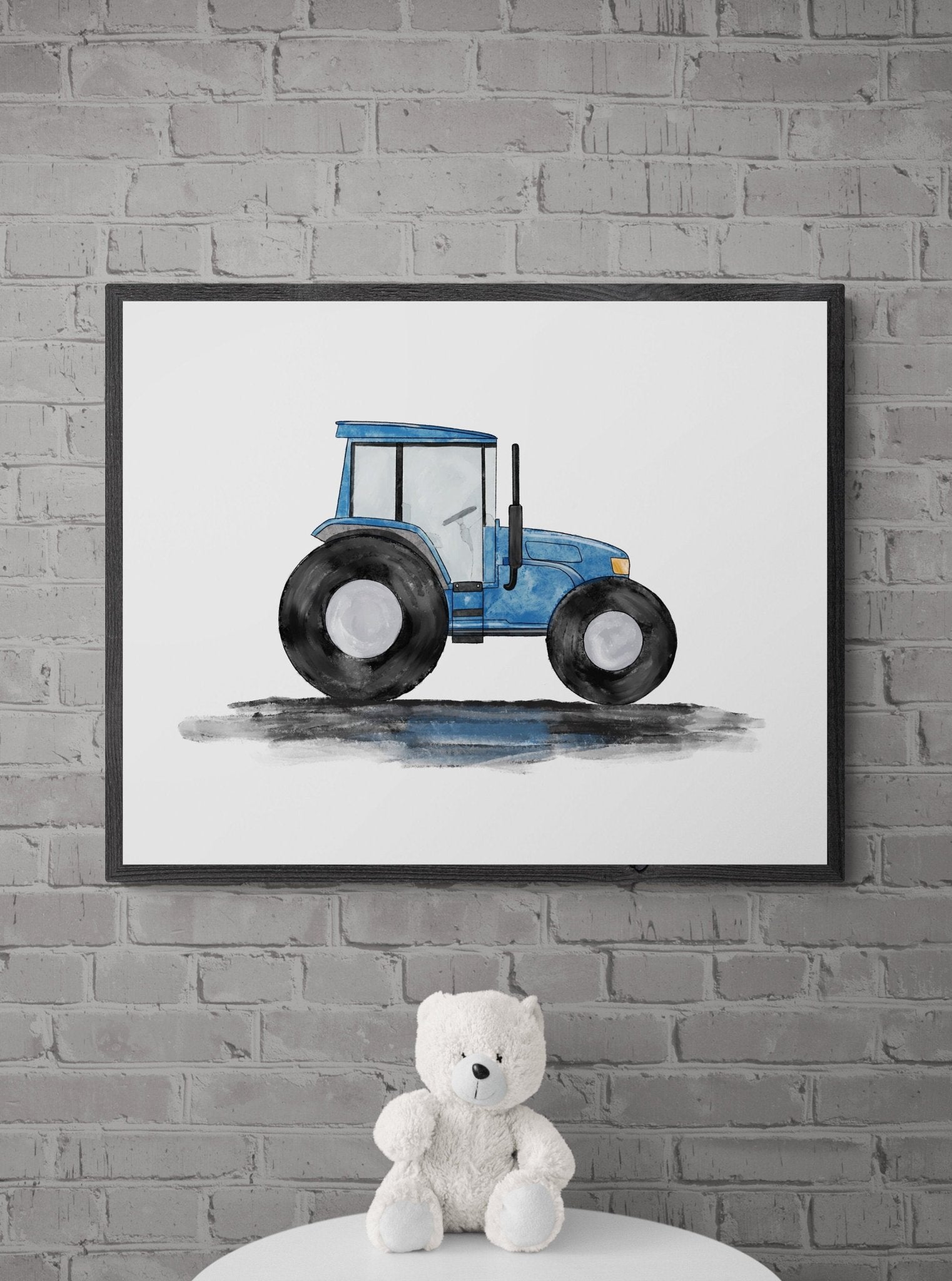 Original Blue Tractor Print, Blue Tractor Painting, Construction Nursery Art, Construction Vehicles Print, Kids Wall Art, Boys Nursery Gift - MerikaArt