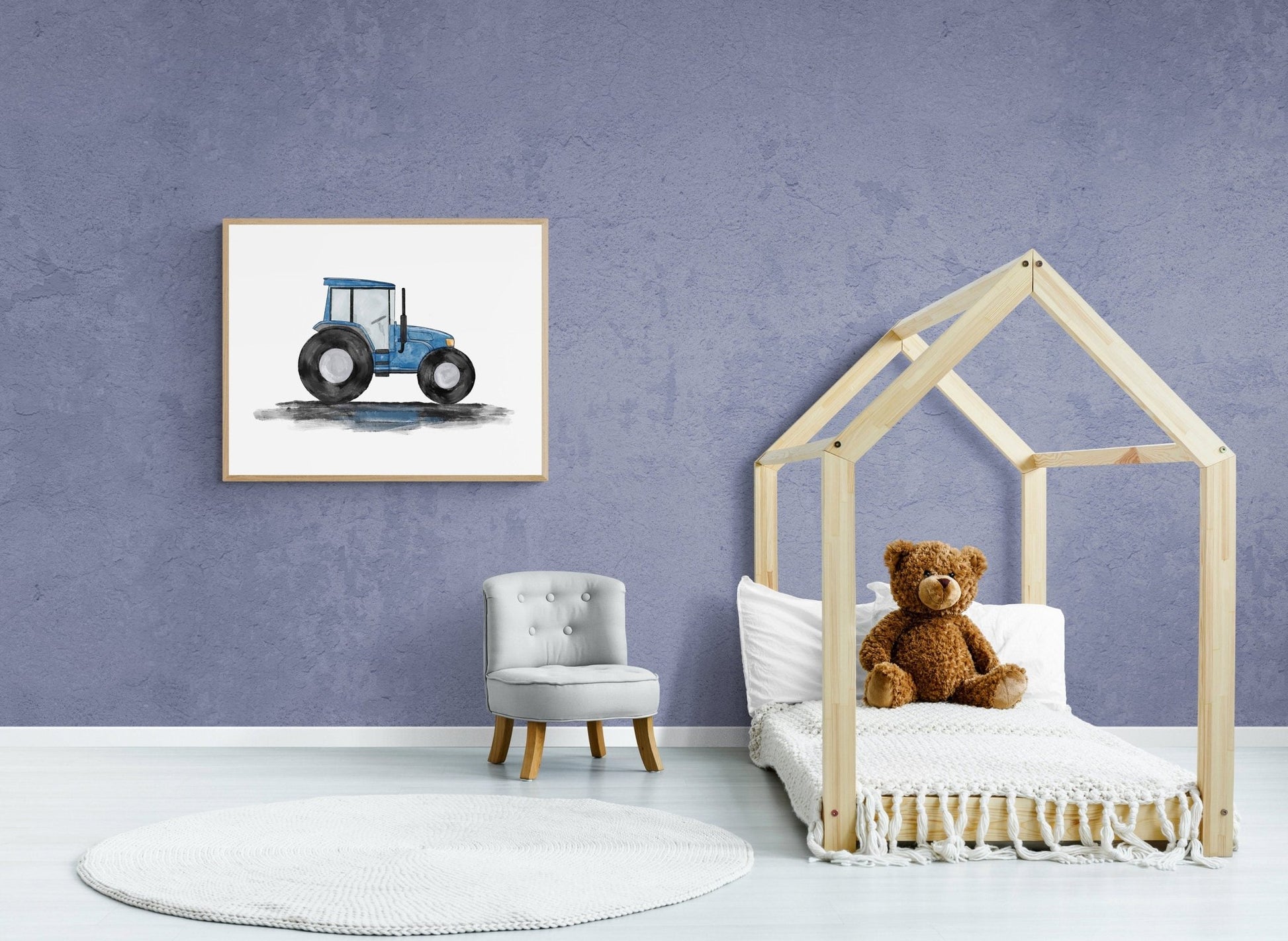 Original Blue Tractor Print, Blue Tractor Painting, Construction Nursery Art, Construction Vehicles Print, Kids Wall Art, Boys Nursery Gift - MerikaArt