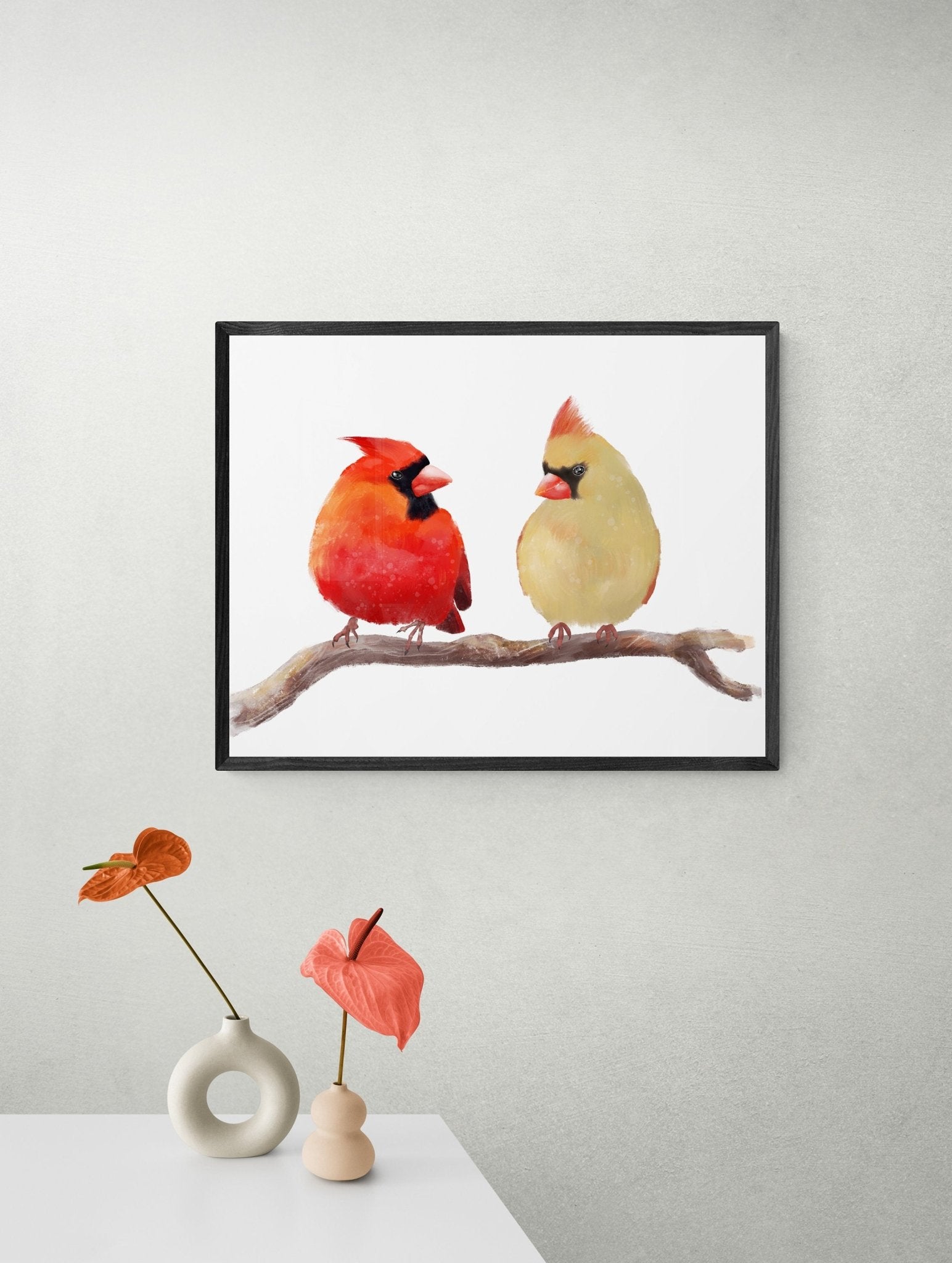 Original Northern Cardinal Couple Print - MerikaArt