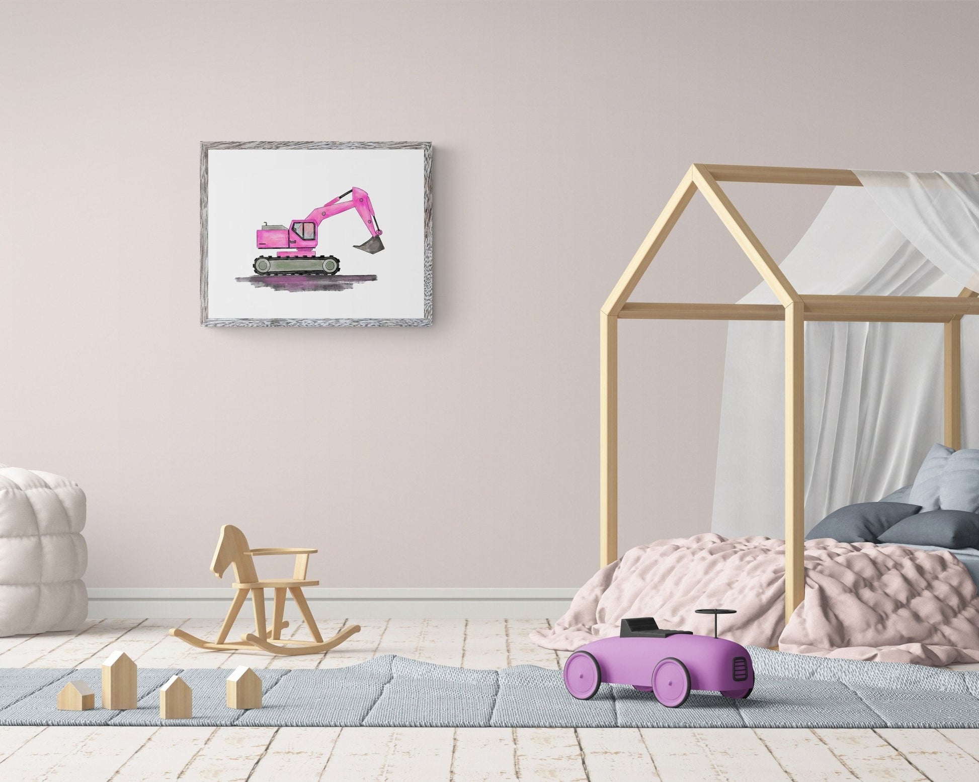 Original Pink Excavator Print - MerikaArt