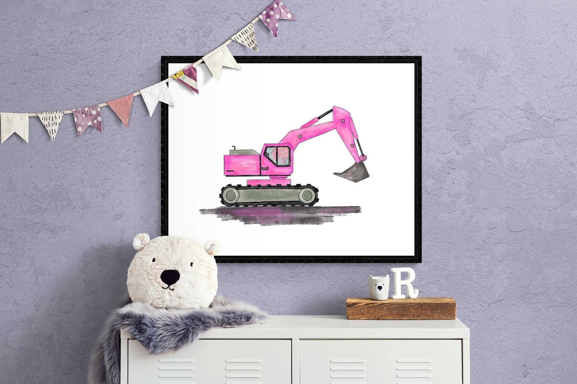 Original Pink Excavator Print - MerikaArt