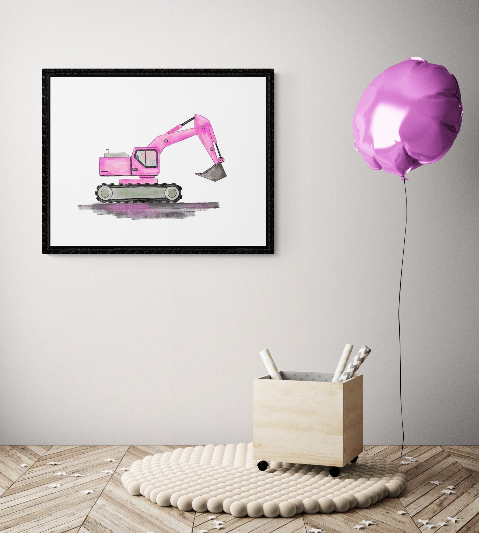 Original Pink Excavator Print - MerikaArt