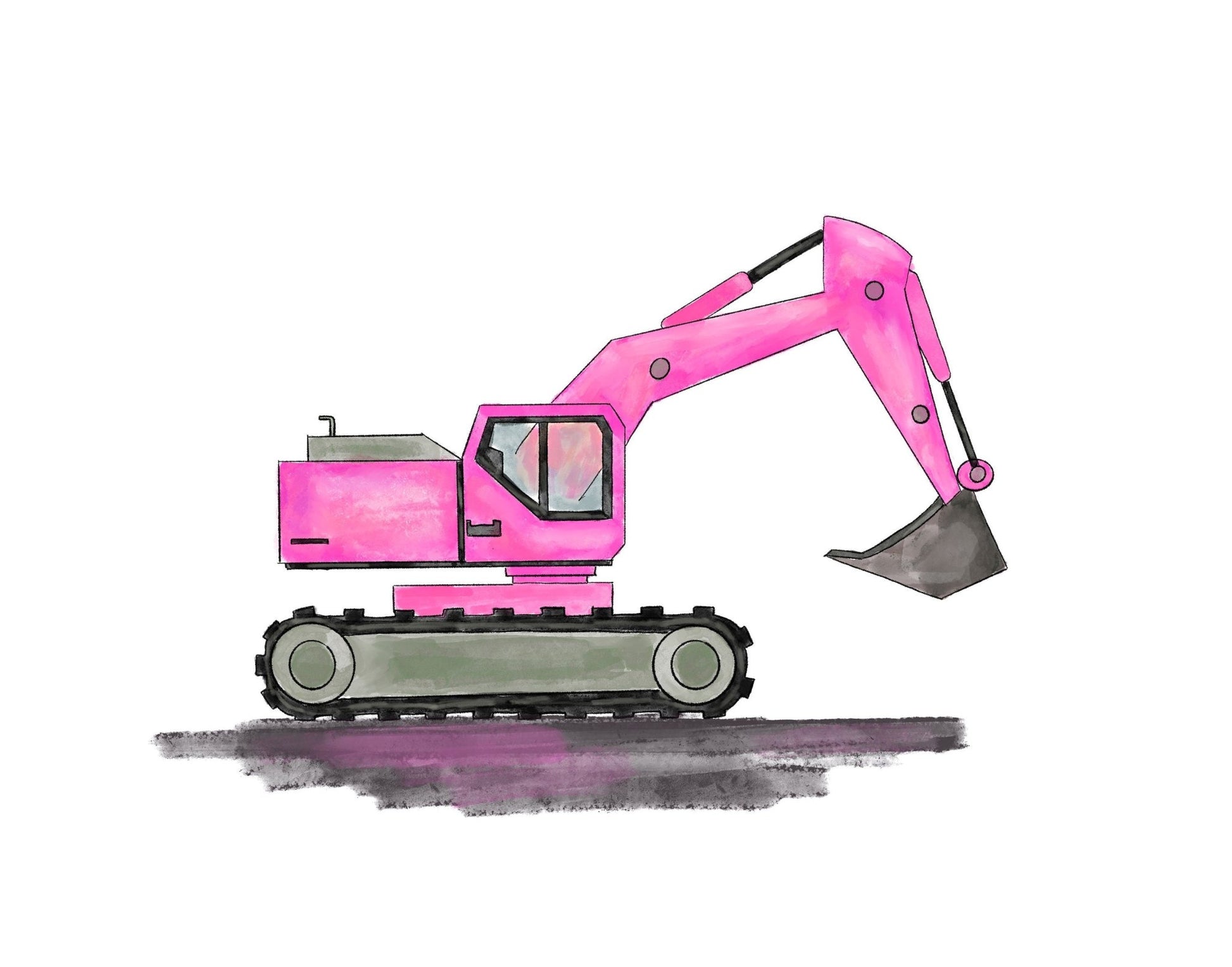 Original Pink Excavator Print - MerikaArt