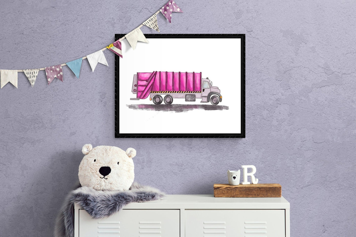 Original Pink Garbage Truck Print - MerikaArt