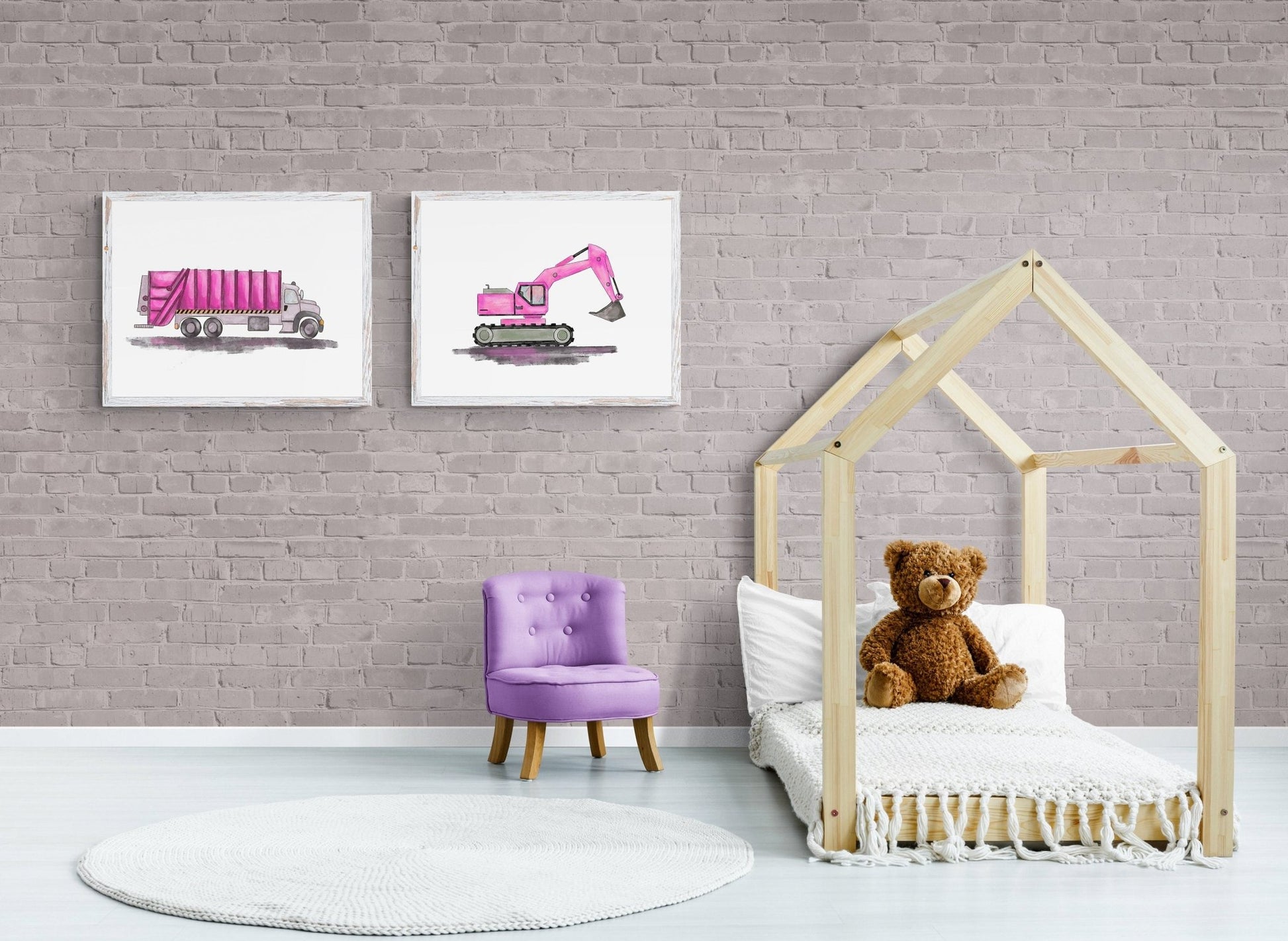 Original Pink Garbage Truck Print - MerikaArt