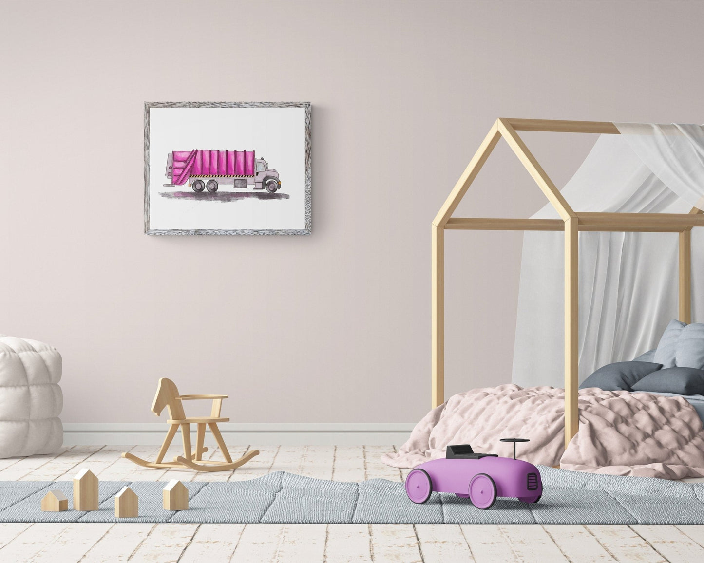 Original Pink Garbage Truck Print - MerikaArt