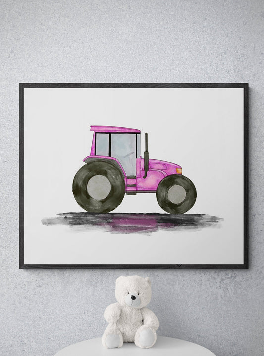 Original Pink Tractor Print - MerikaArt