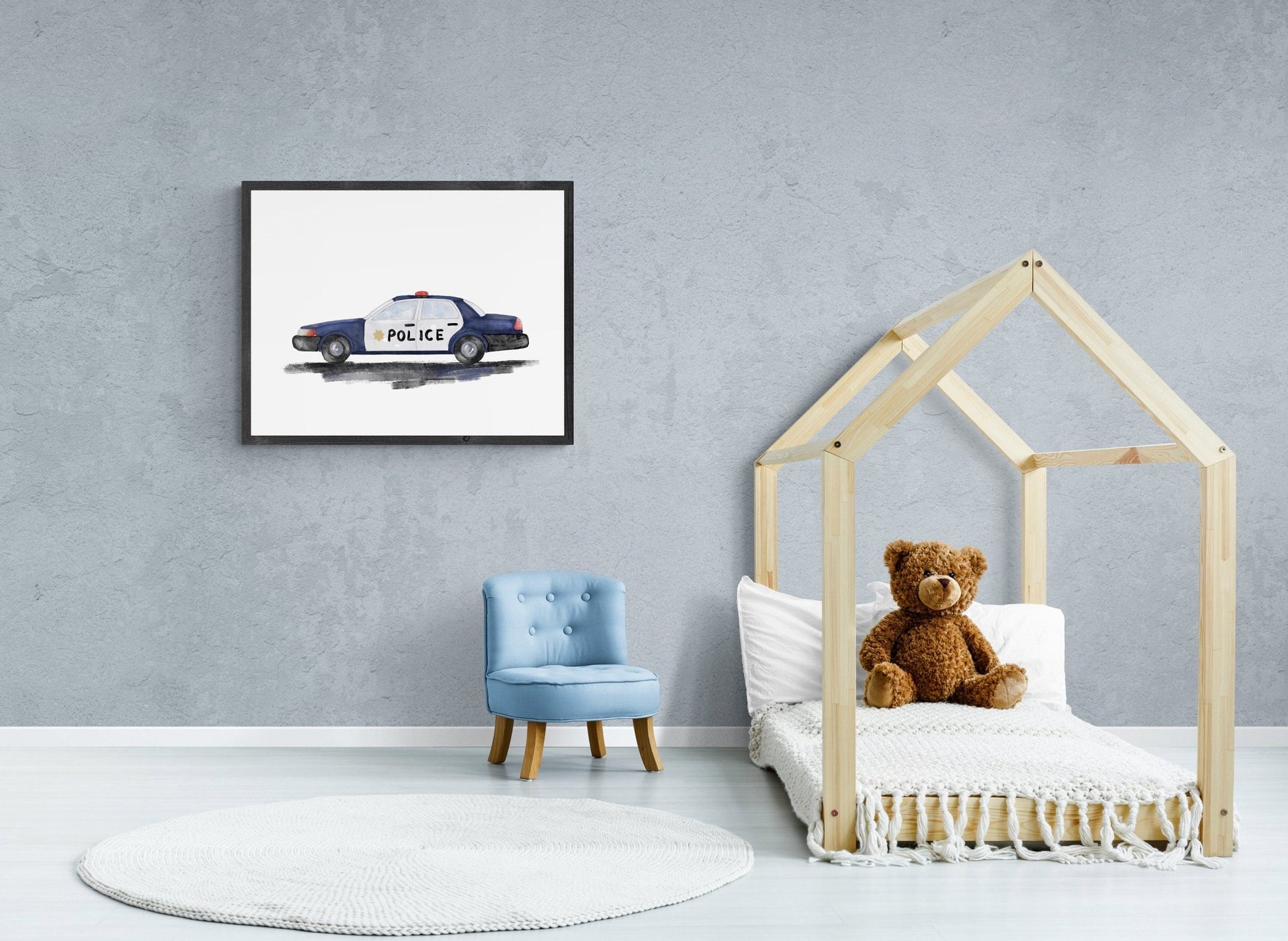 Original Police Car Art Print, Police Car Painting, Nursery Room Wall Art, Police Car Wall Art, Boys Room Art, Transportation Wall Print - MerikaArt