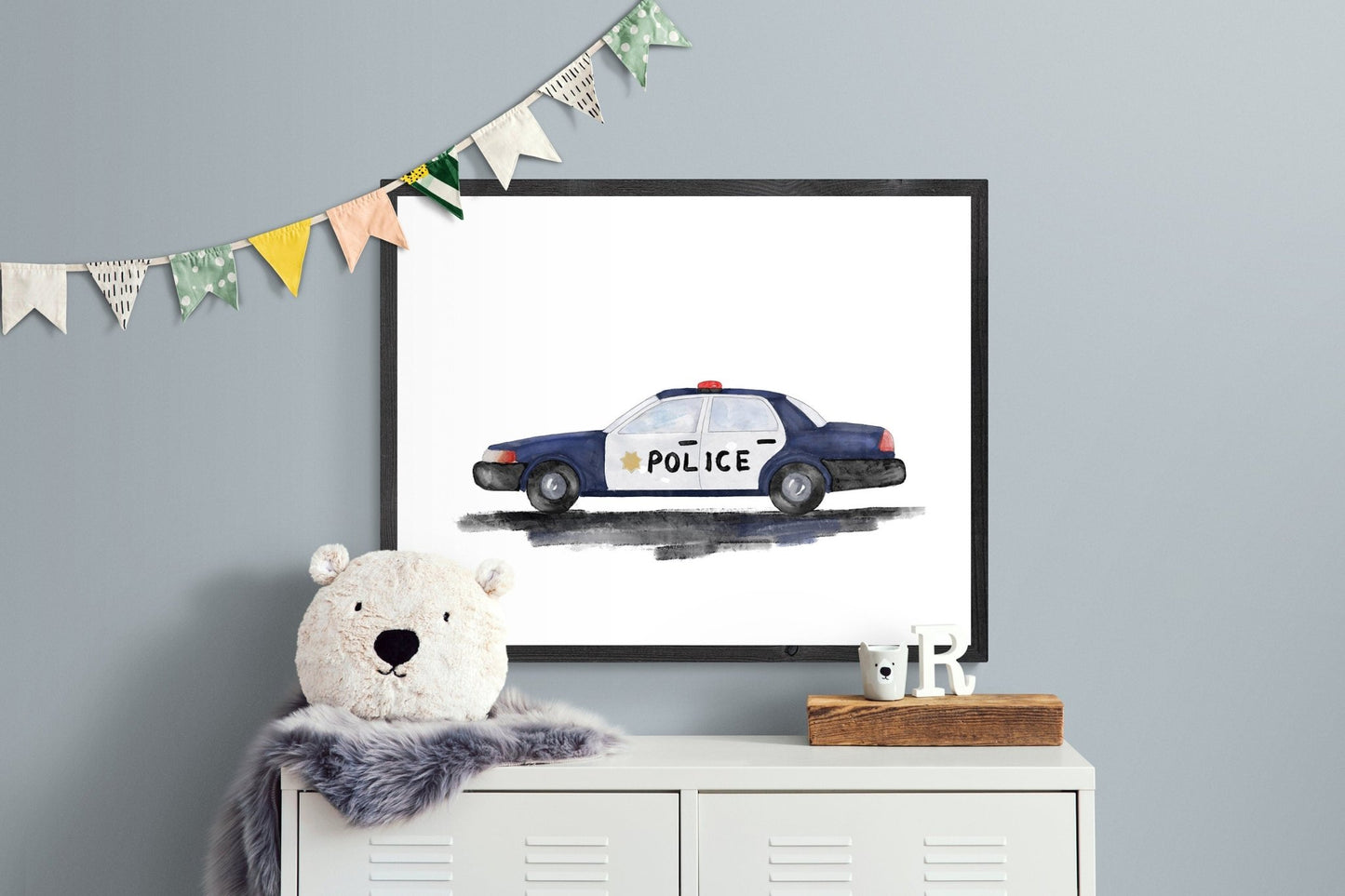 Original Police Car Art Print, Police Car Painting, Nursery Room Wall Art, Police Car Wall Art, Boys Room Art, Transportation Wall Print - MerikaArt