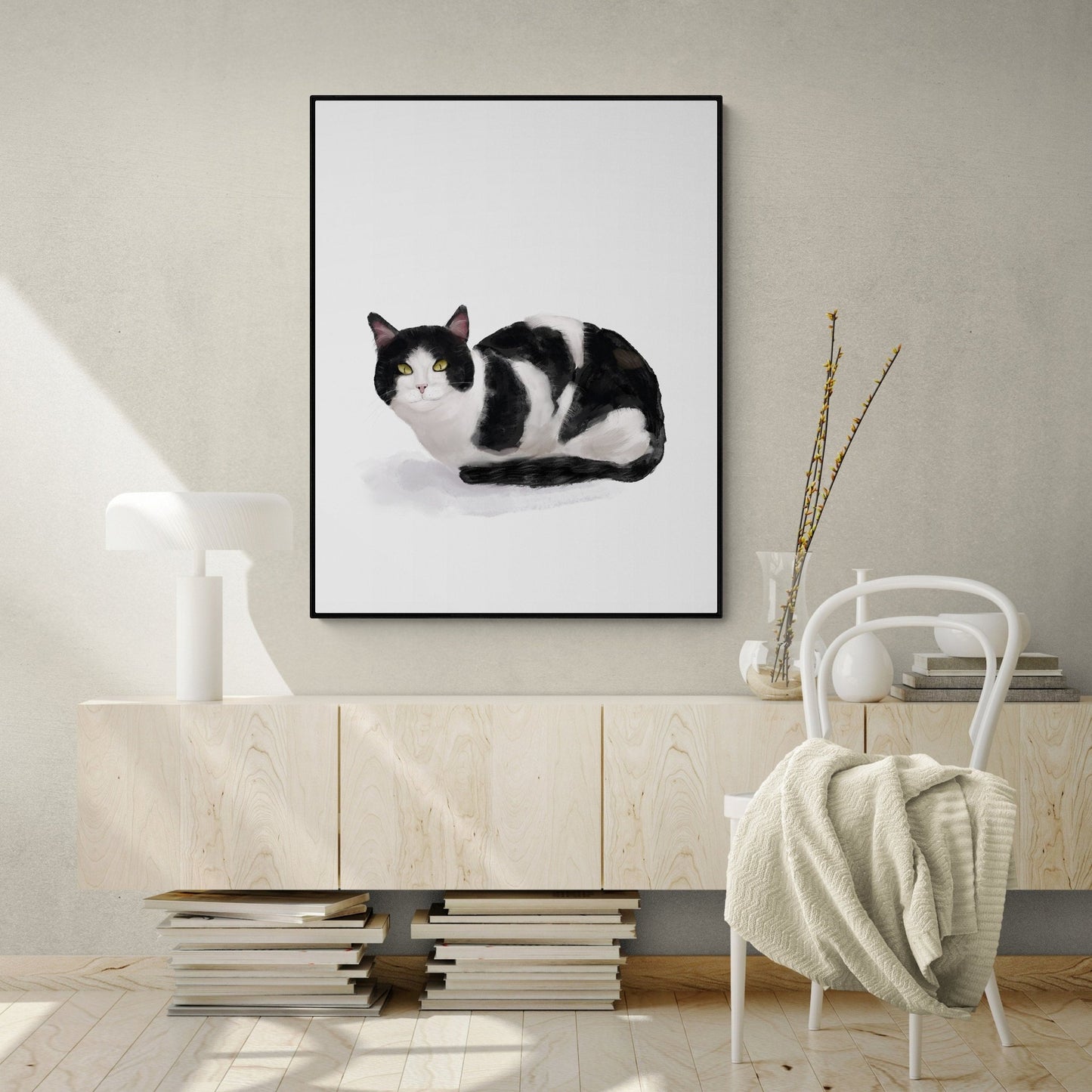 Original Tuxedo Black and White Cat Print - MerikaArt