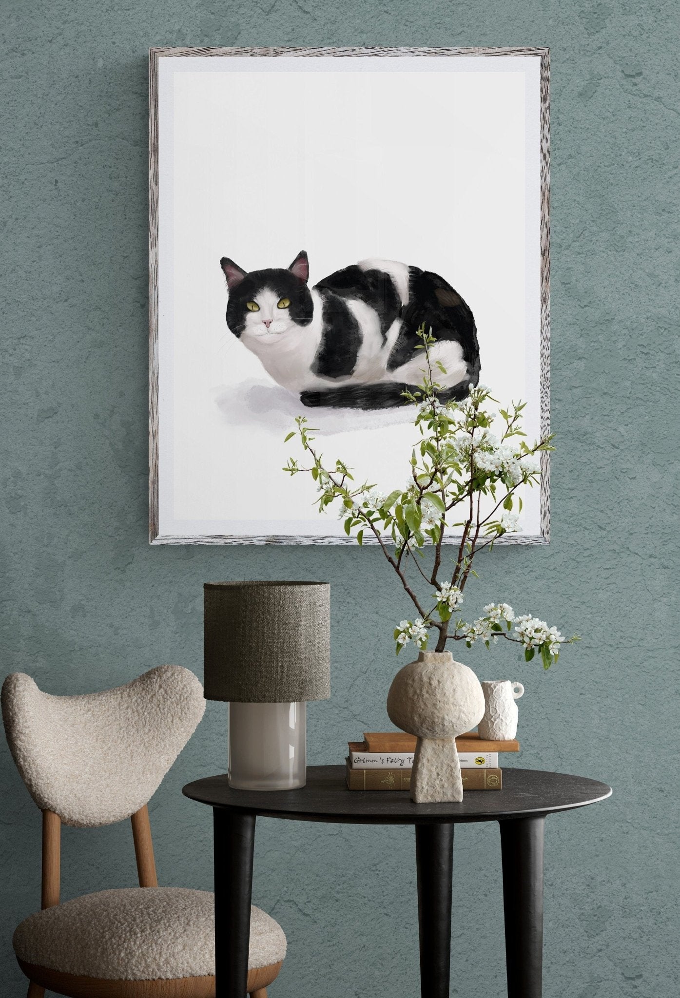 Original Tuxedo Black and White Cat Print - MerikaArt