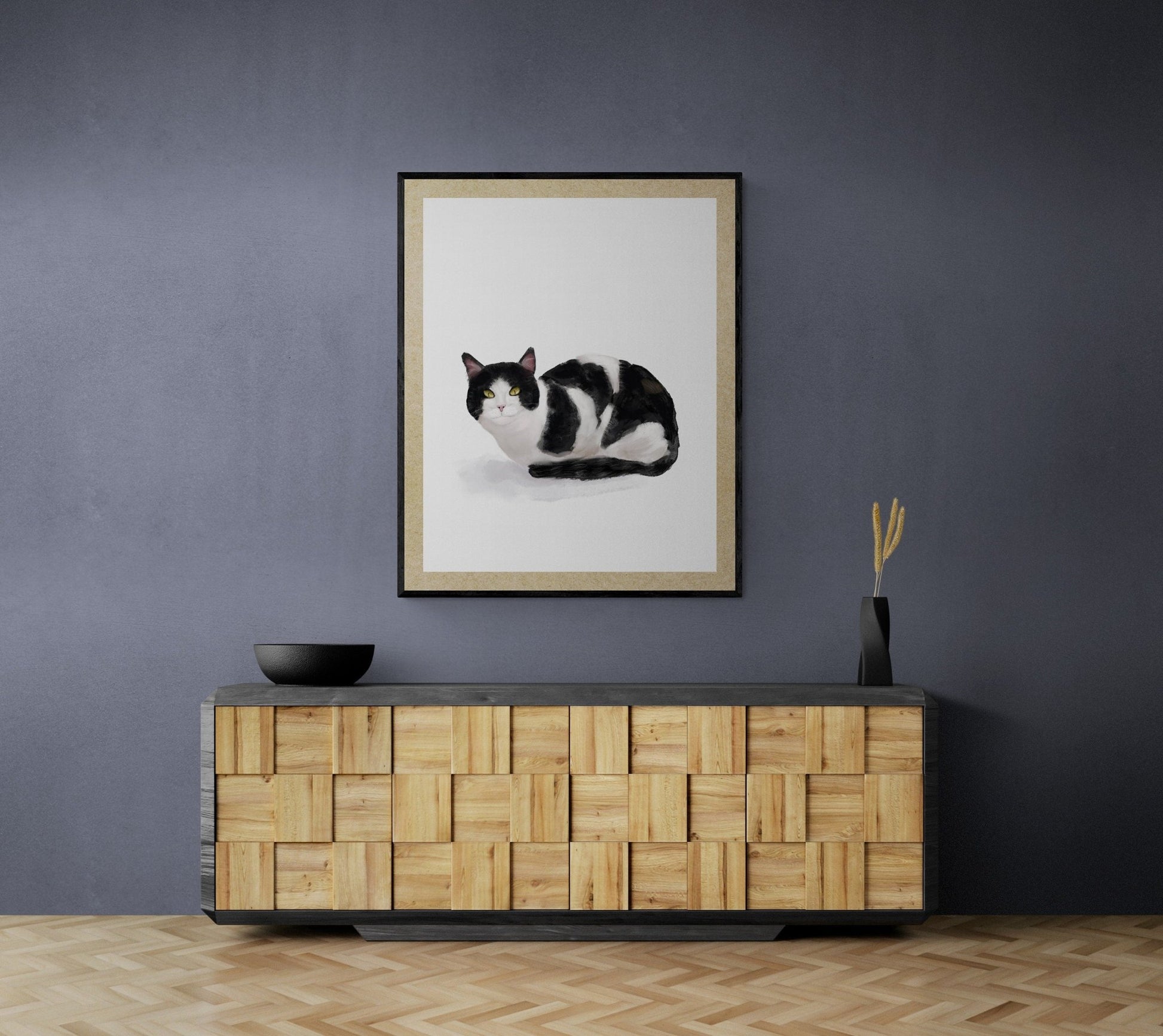 Original Tuxedo Black and White Cat Print - MerikaArt