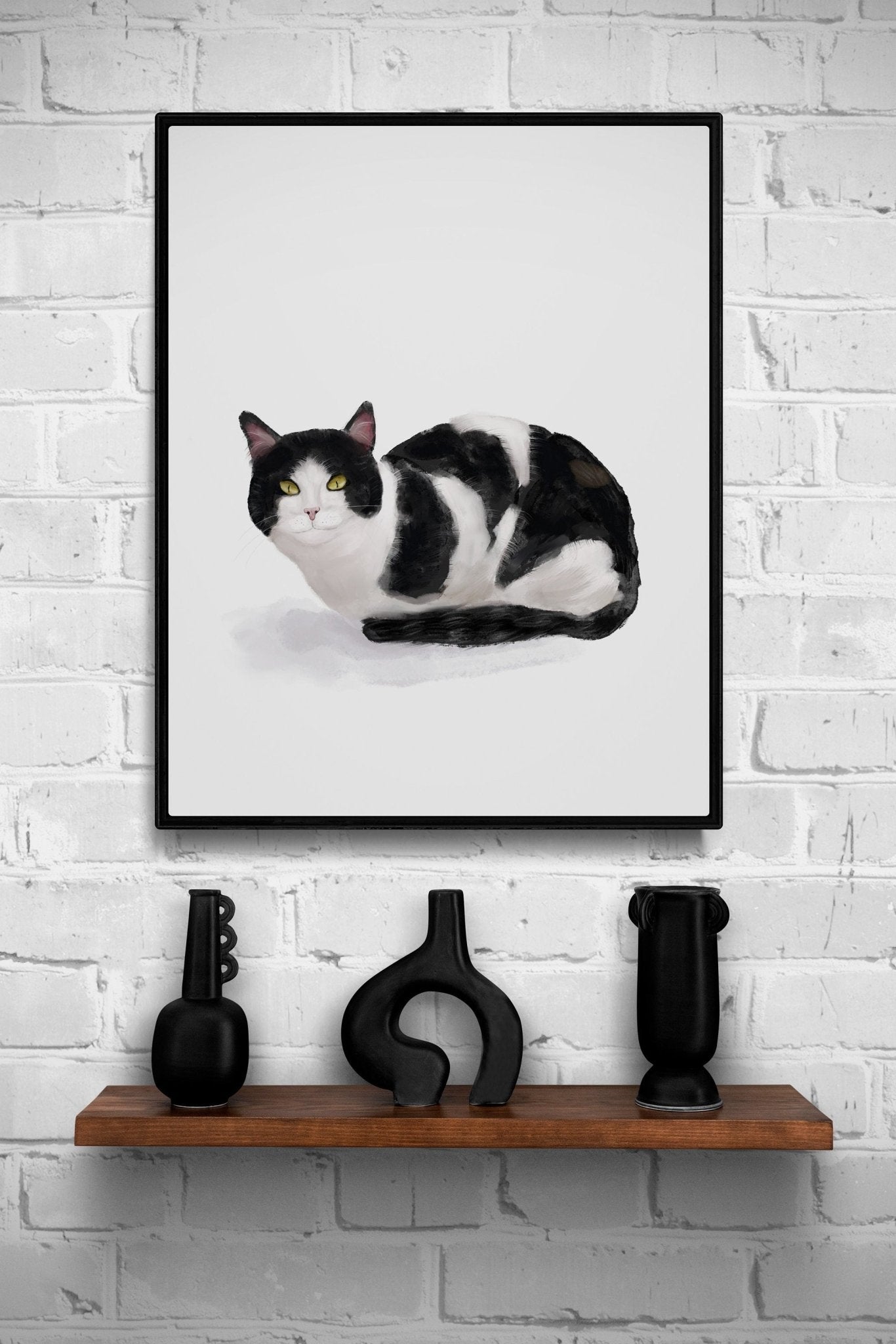 Original Tuxedo Black and White Cat Print - MerikaArt