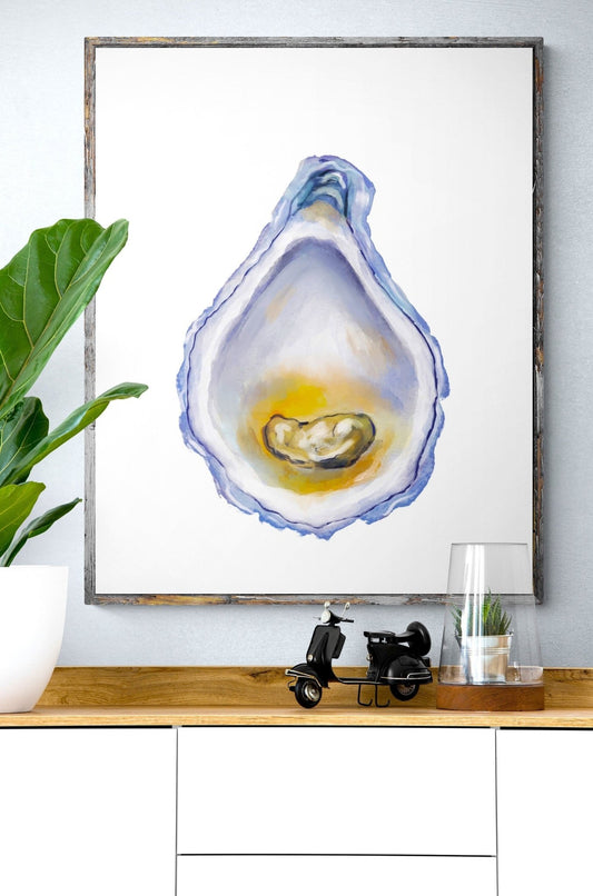 Oyster Print, Oyster Painting, Beach House Decor, Shell Print, Oyster Shell Wall Art, Coastal Decor, Living Room Wall Art no2 - MerikaArt