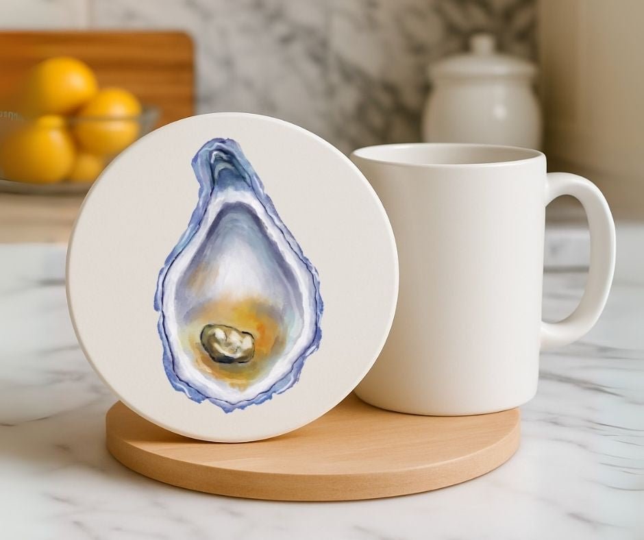 Oyster Shell Ceramic Coaster - MerikaArt
