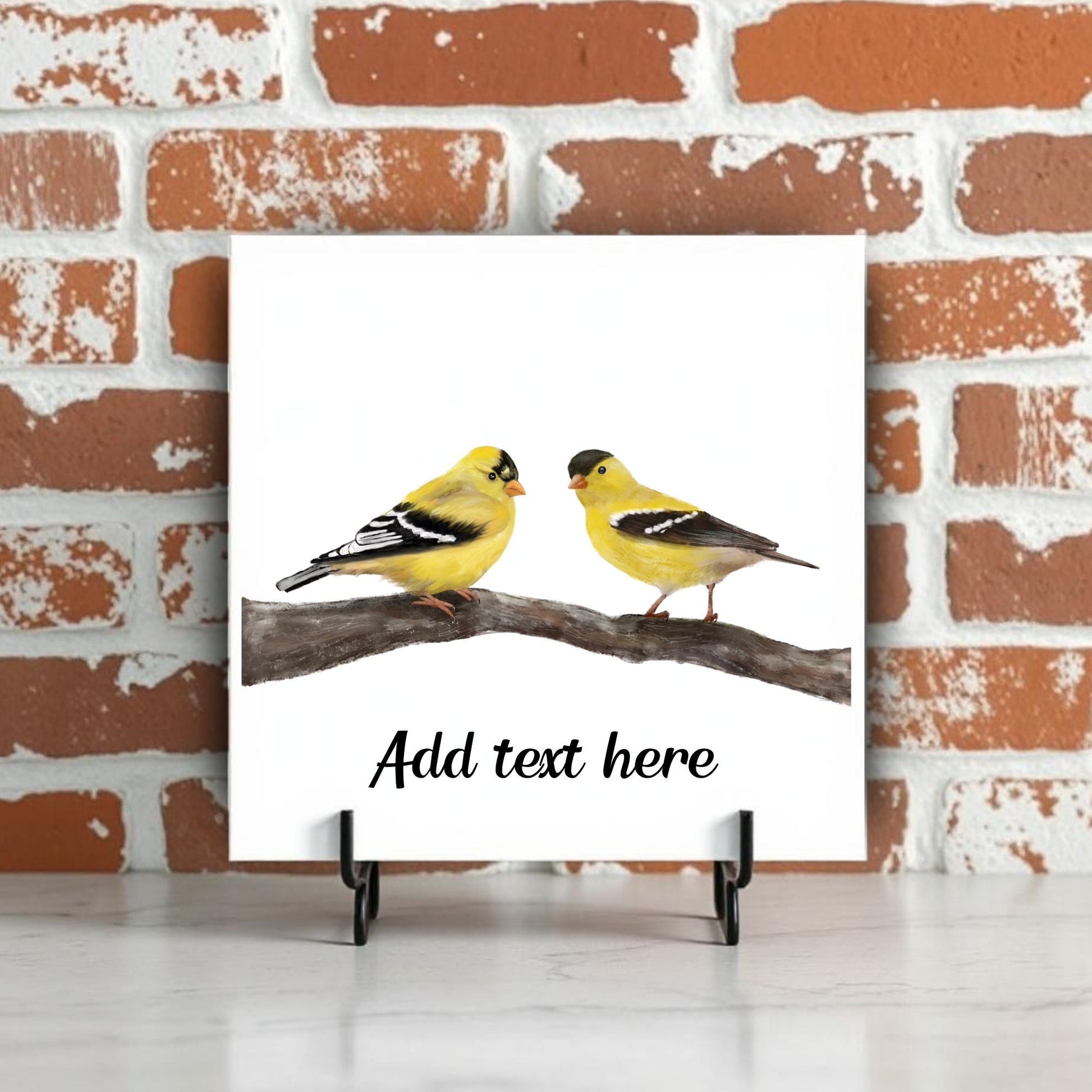 Pair of American Goldfinches Ceramic Tile – Handcrafted Bird Art - MerikaArt