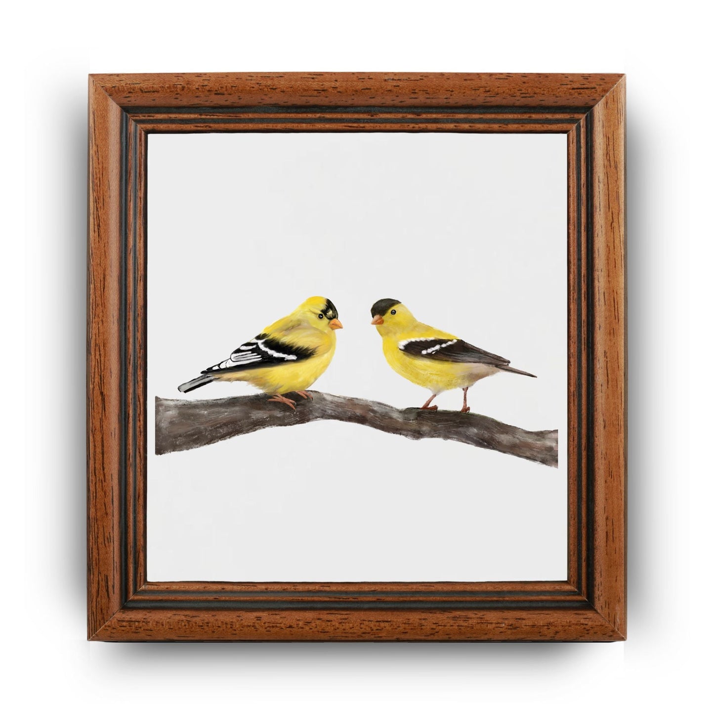 Pair of American Goldfinches Ceramic Tile – Handcrafted Bird Art - MerikaArt