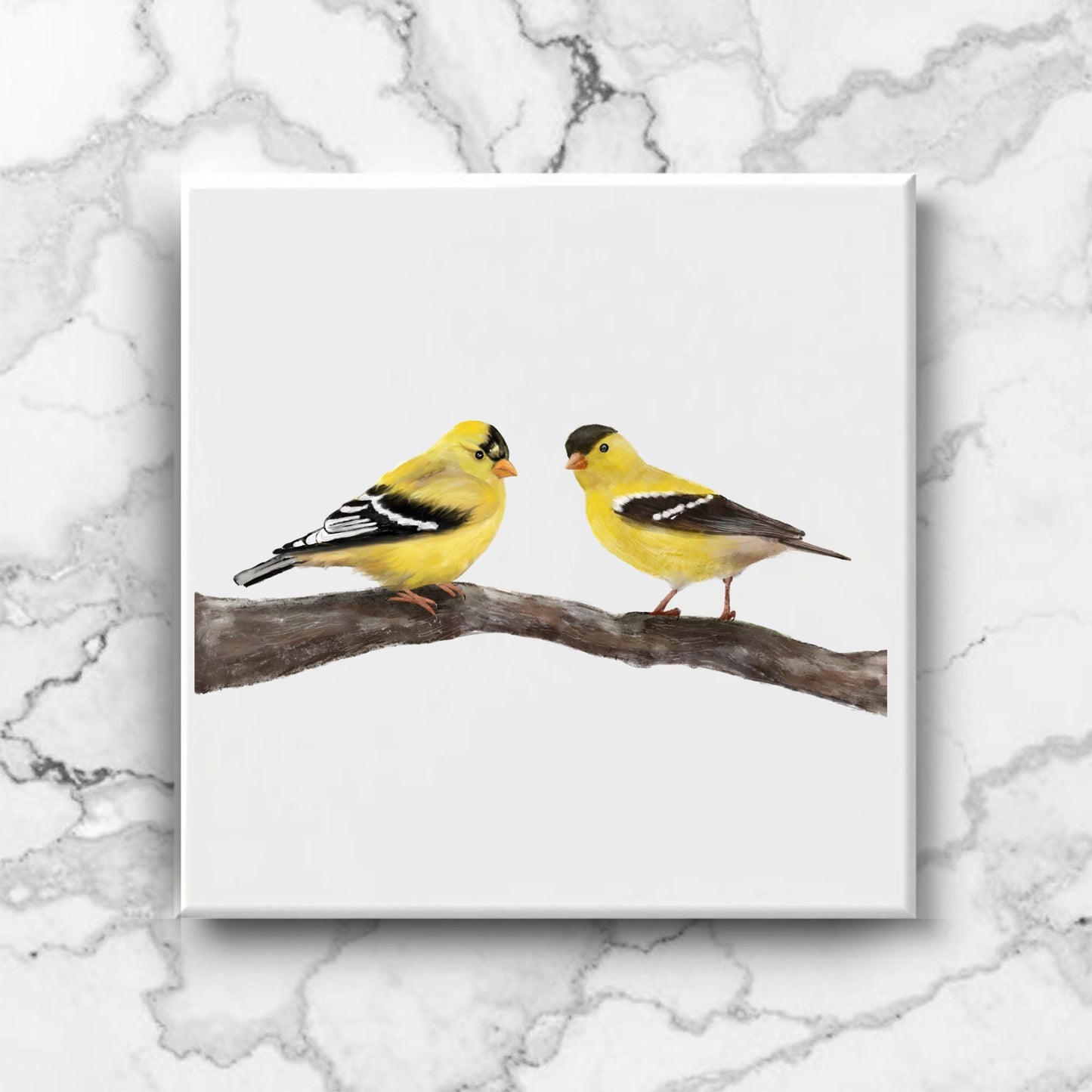 Pair of American Goldfinches Ceramic Tile – Handcrafted Bird Art - MerikaArt