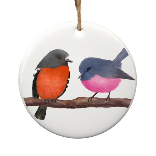 Pair of Birds Ceramic Ornament - MerikaArt