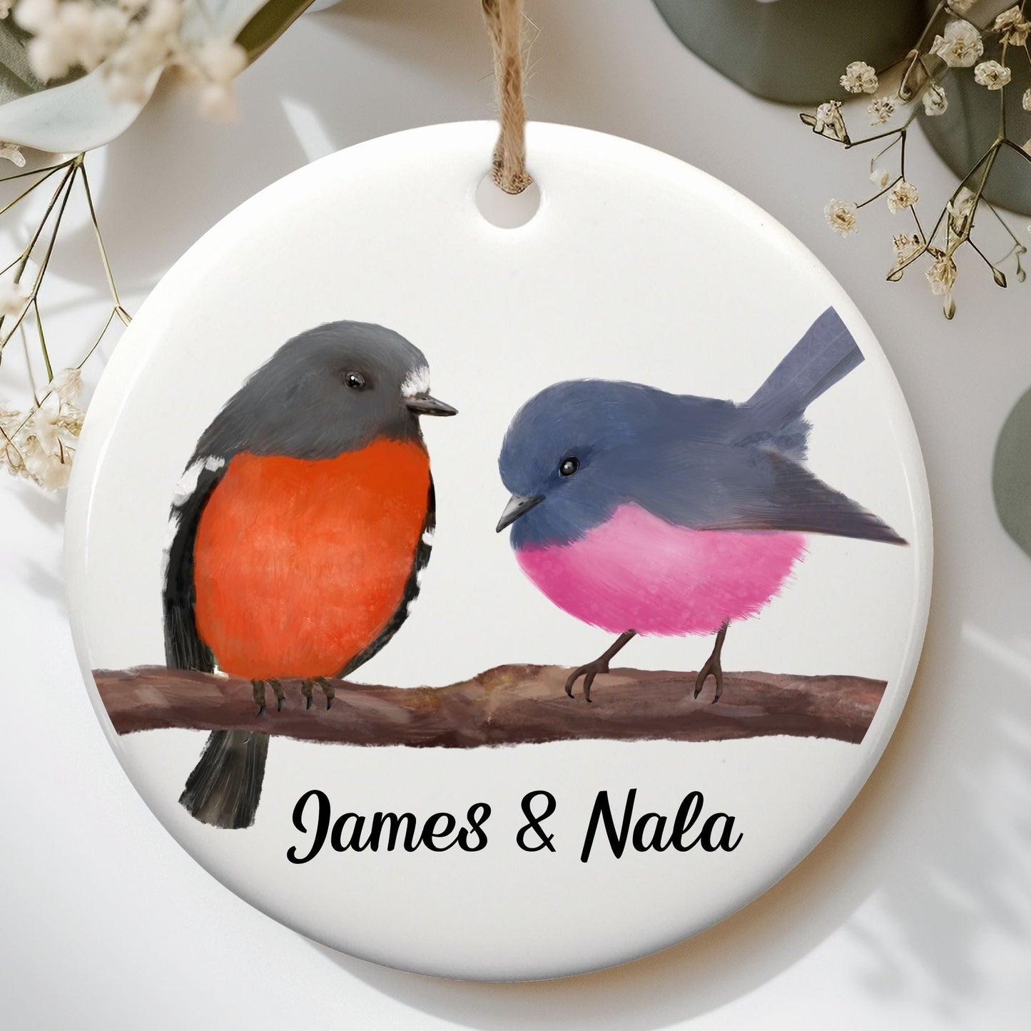 Pair of Birds Ceramic Ornament - MerikaArt