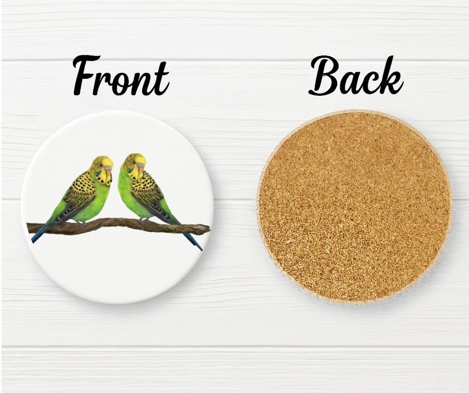 Pair of Budgerigars Ceramic Coaster - MerikaArt