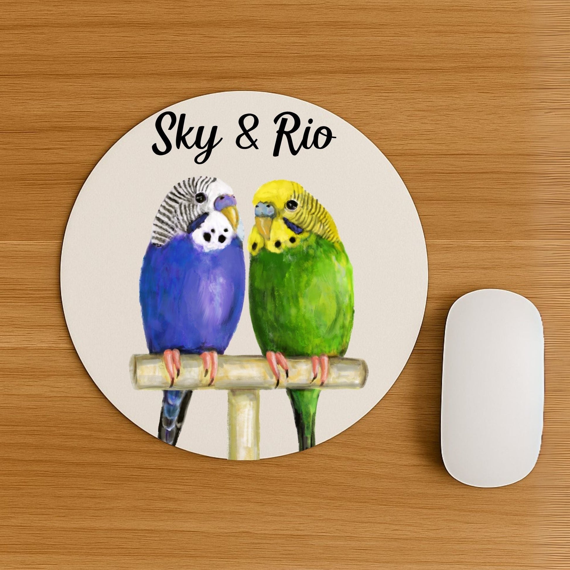 Pair of Budgerigars Mousepad - MerikaArt