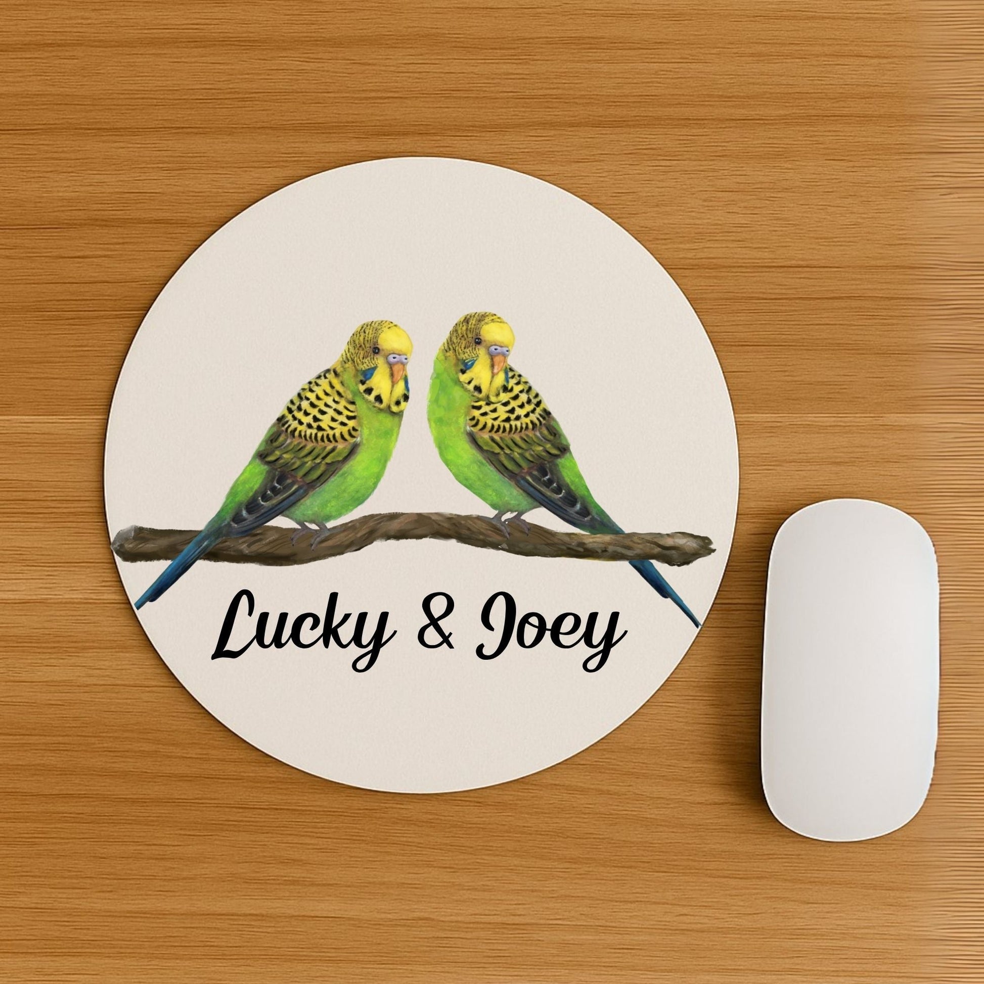 Pair of Budgerigars Mousepad - MerikaArt