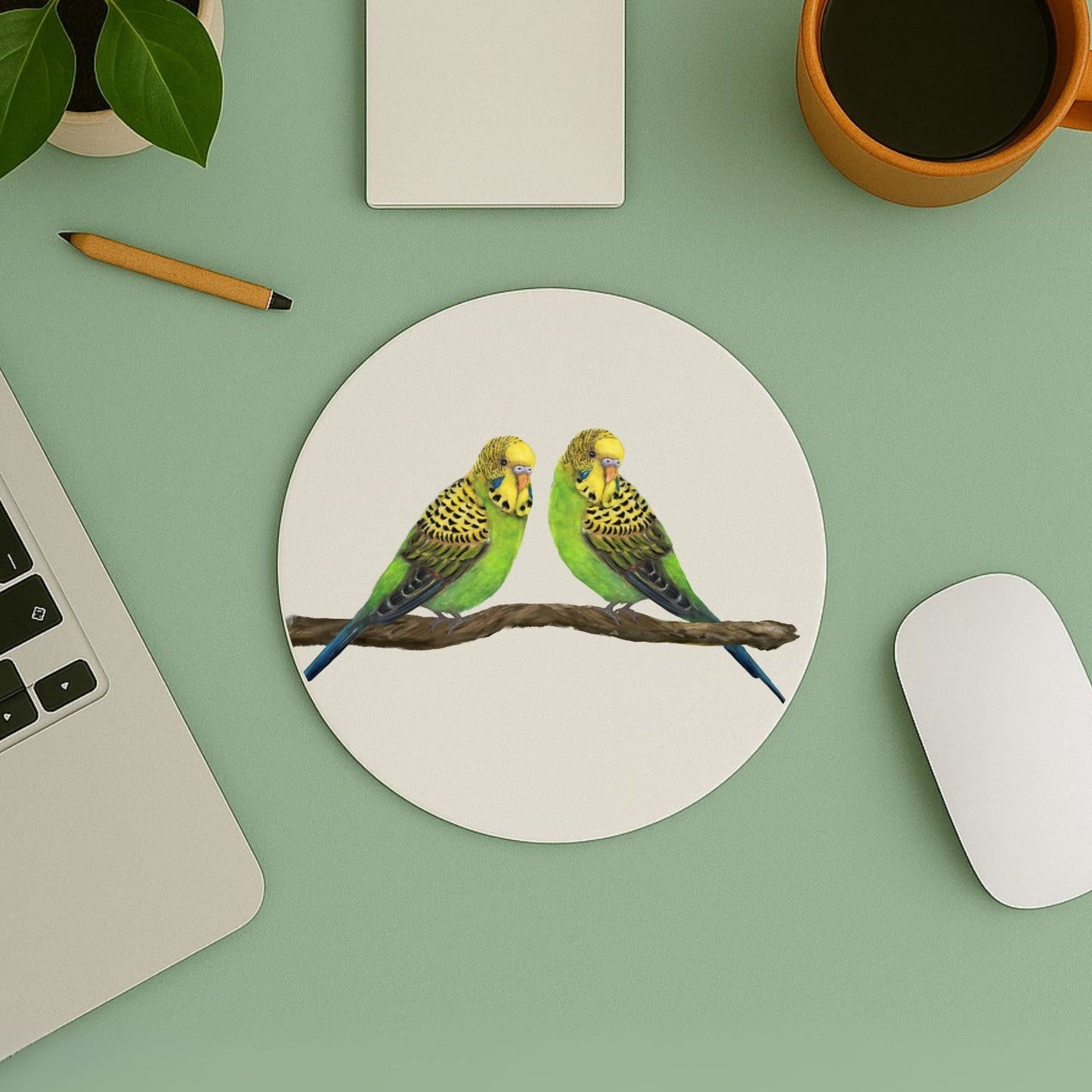 Pair of Budgerigars Mousepad - MerikaArt