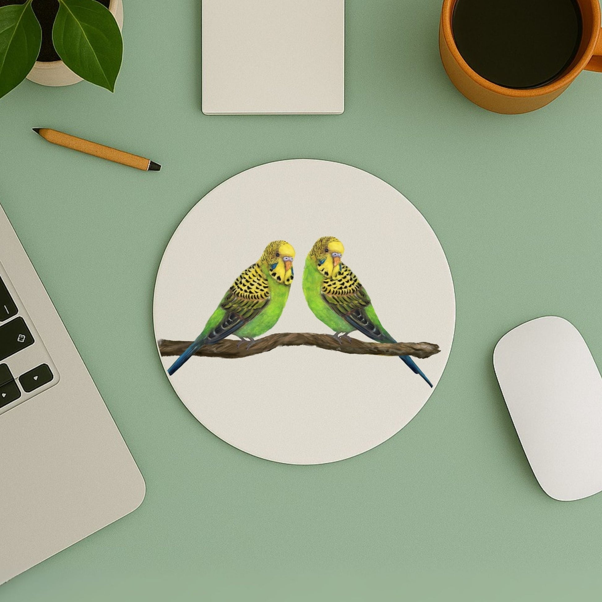 Pair of Budgerigars Mousepad - MerikaArt
