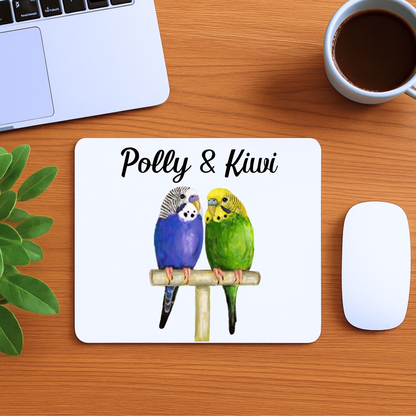 Pair of Budgerigars Mousepad - MerikaArt