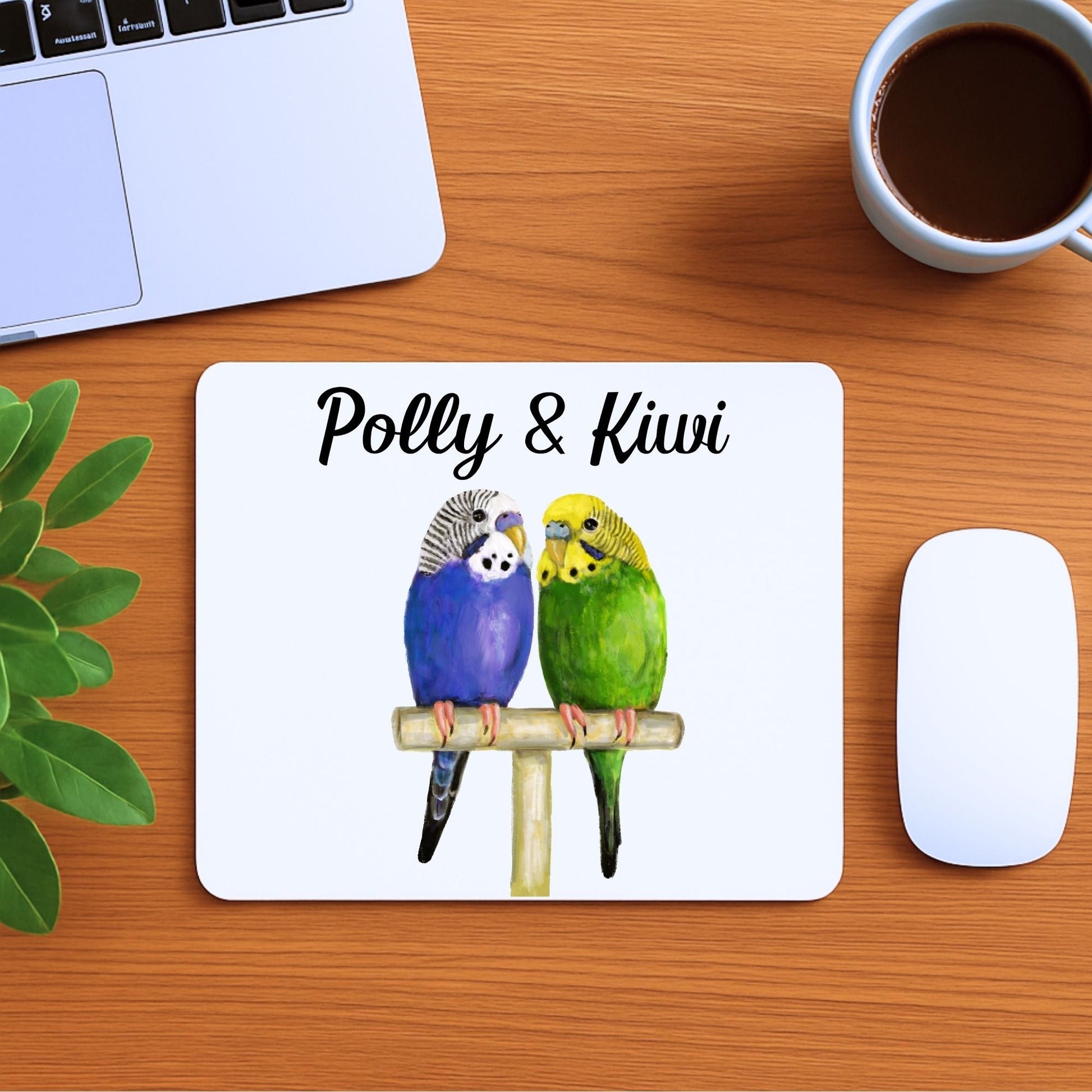 Pair of Budgerigars Mousepad - MerikaArt