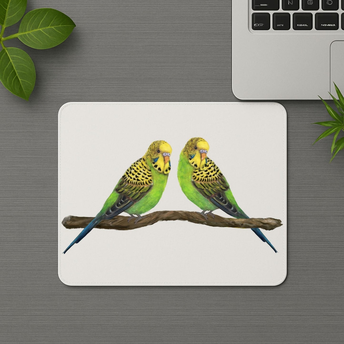 Pair of Budgerigars Mousepad - MerikaArt