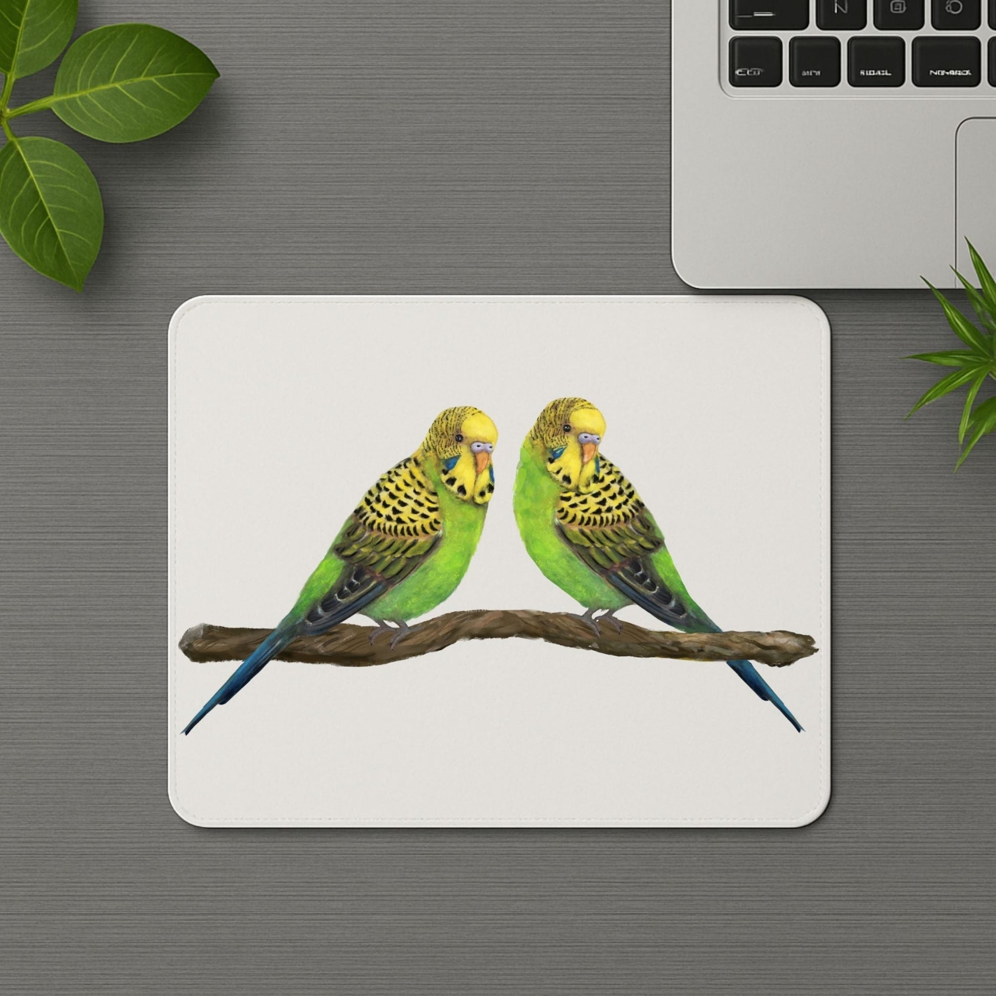 Pair of Budgerigars Mousepad - MerikaArt