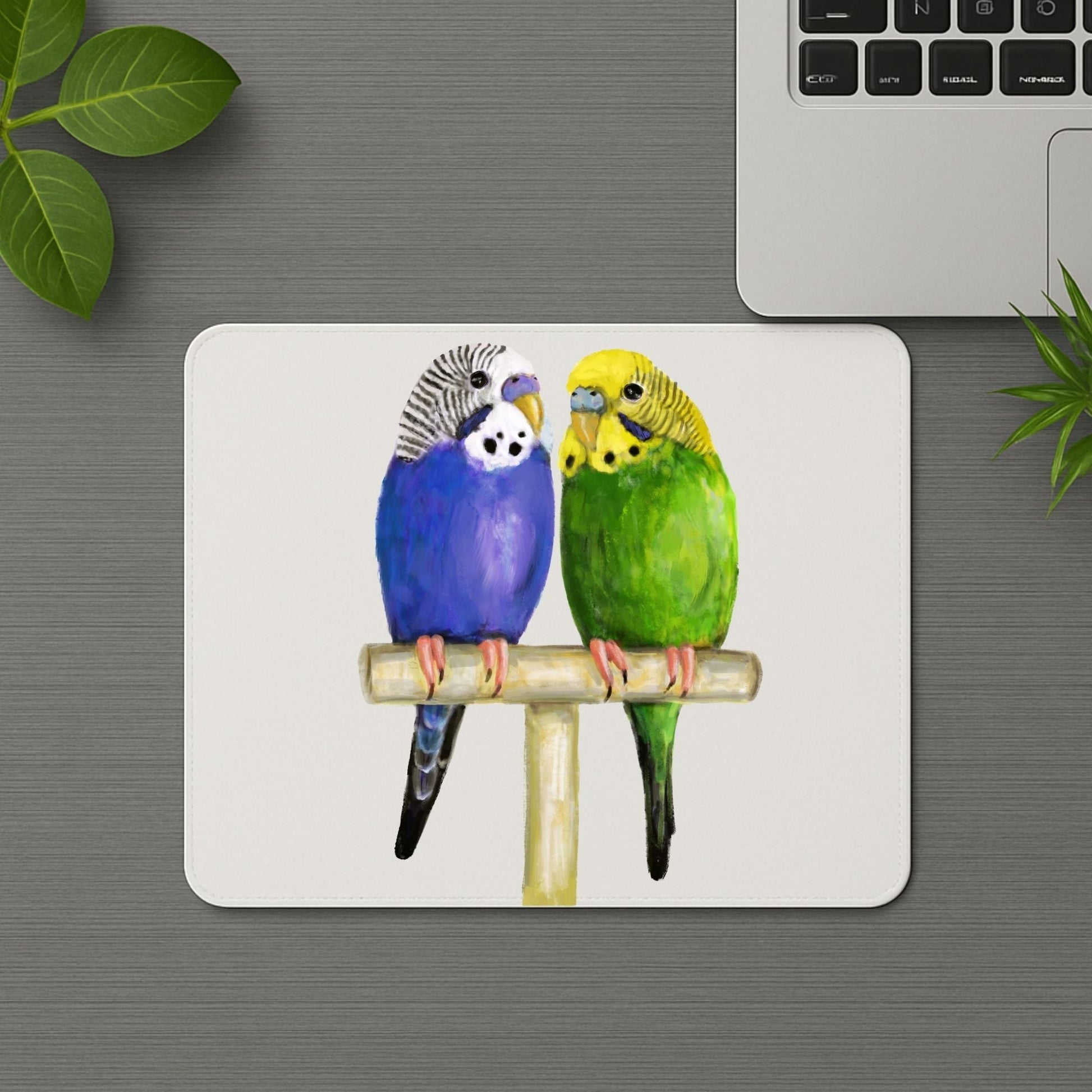 Pair of Budgerigars Mousepad - MerikaArt