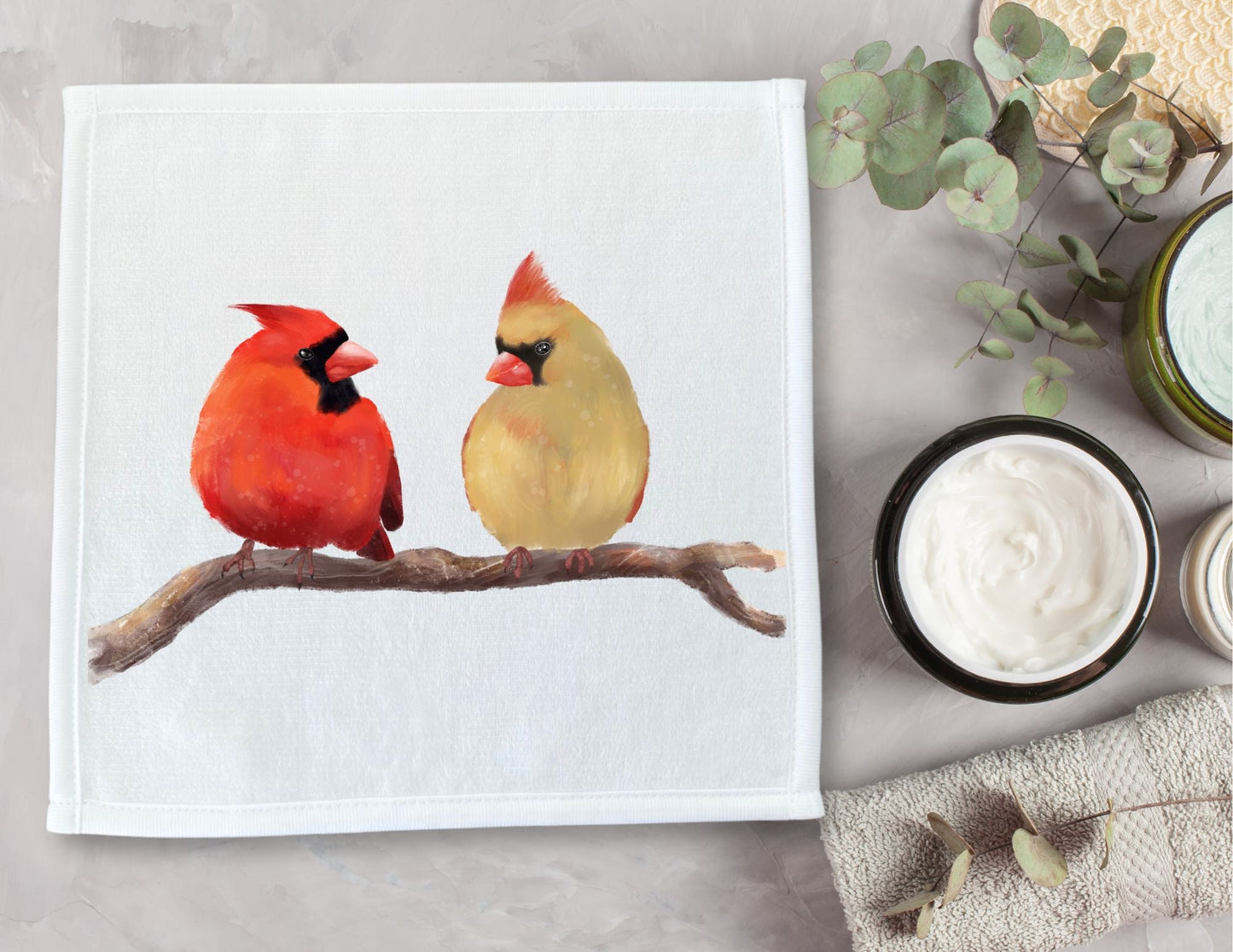 Pair of Cardinals Washcloth - MerikaArt