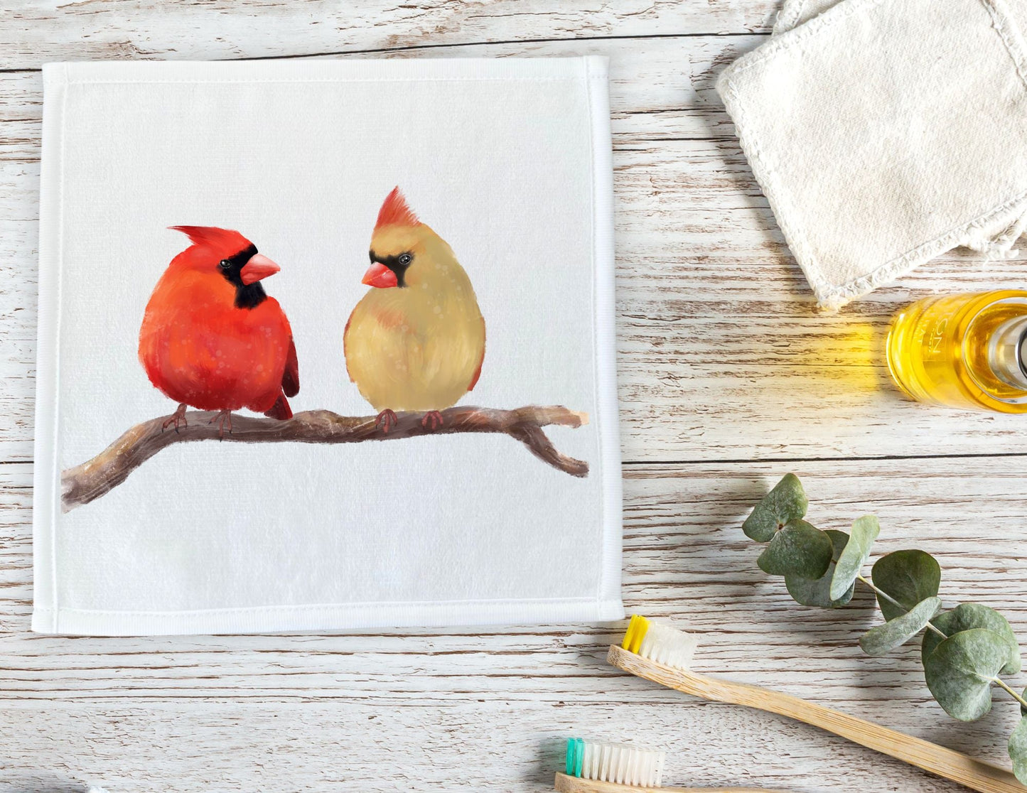 Pair of Cardinals Washcloth - MerikaArt