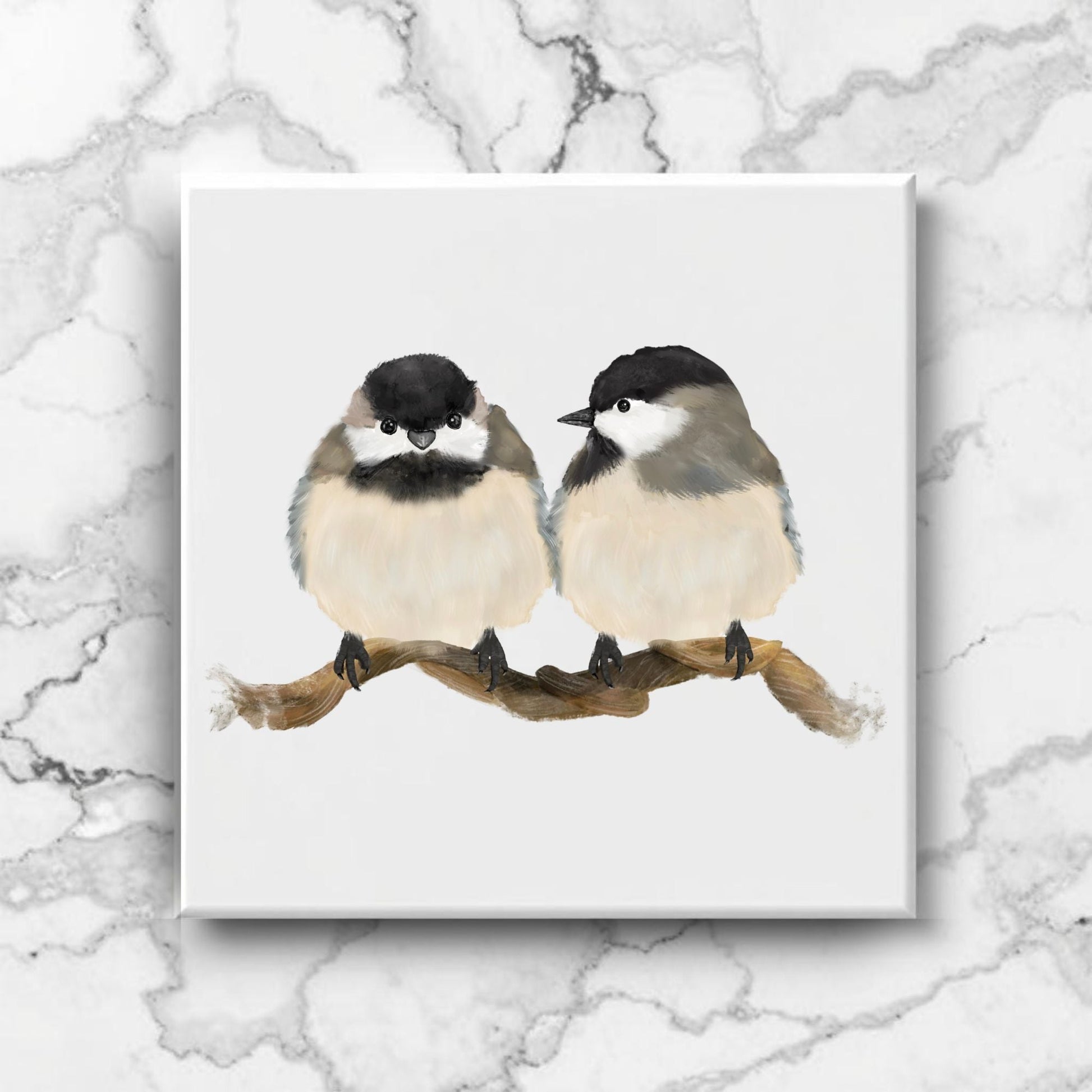 Pair of Chickadees Ceramic Tile – Handcrafted Bird Artwork - MerikaArt