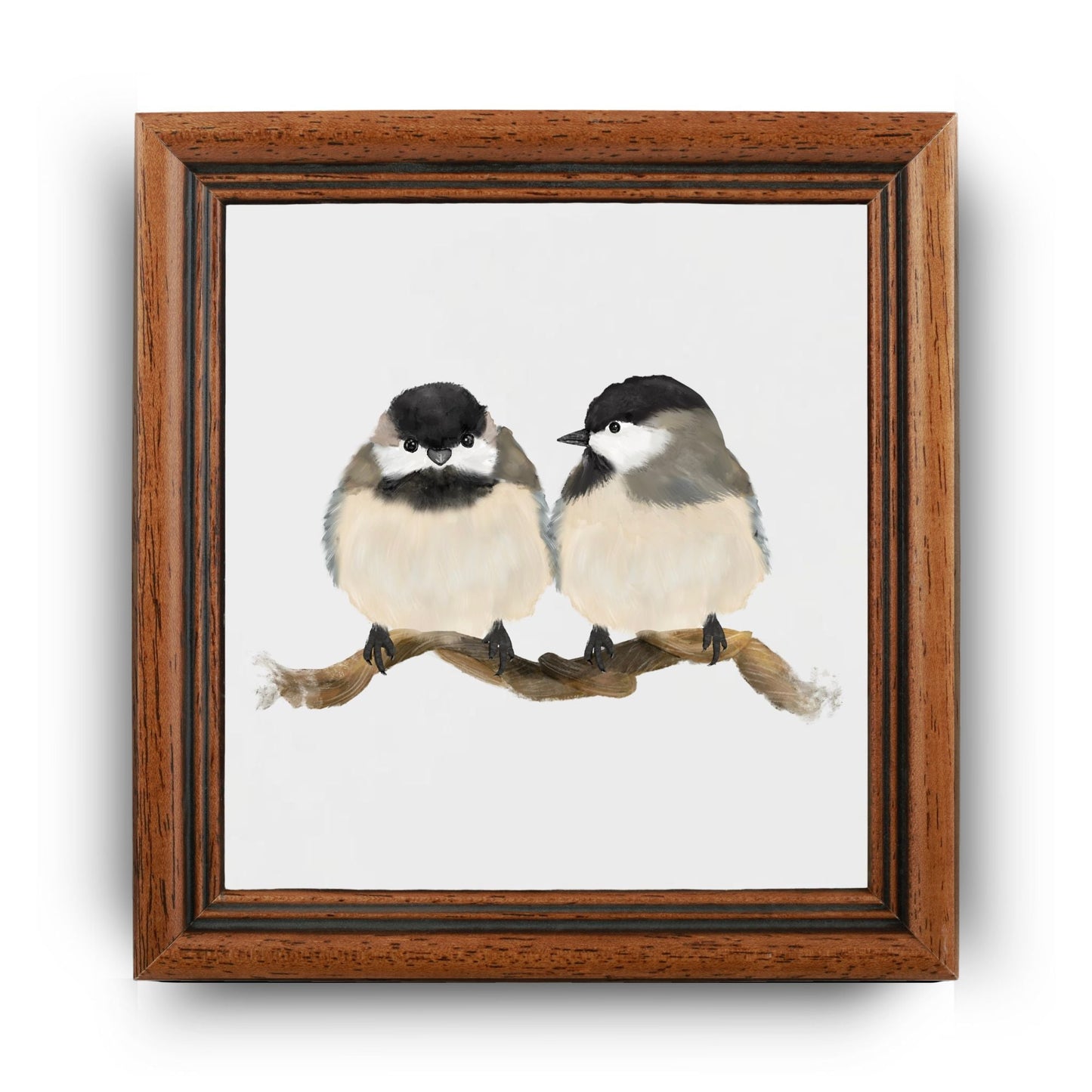 Pair of Chickadees Ceramic Tile – Handcrafted Bird Artwork - MerikaArt