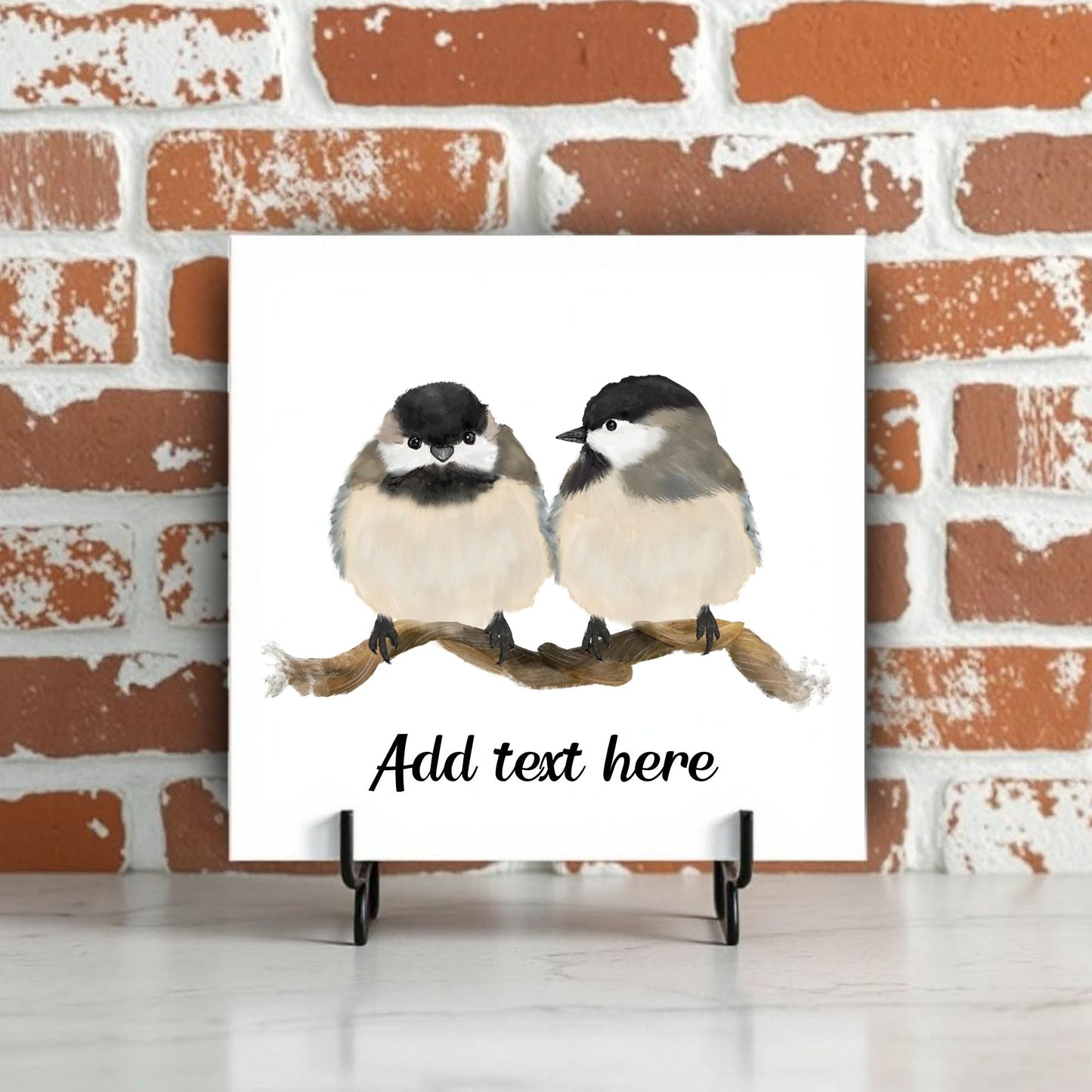 Pair of Chickadees Ceramic Tile – Handcrafted Bird Artwork - MerikaArt