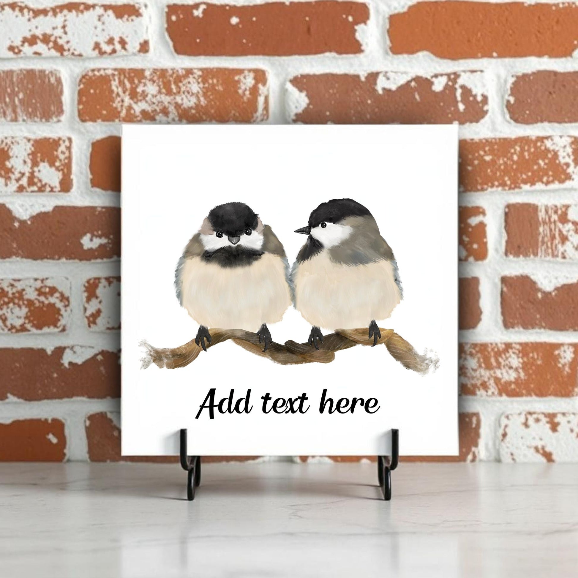 Pair of Chickadees Ceramic Tile – Handcrafted Bird Artwork - MerikaArt