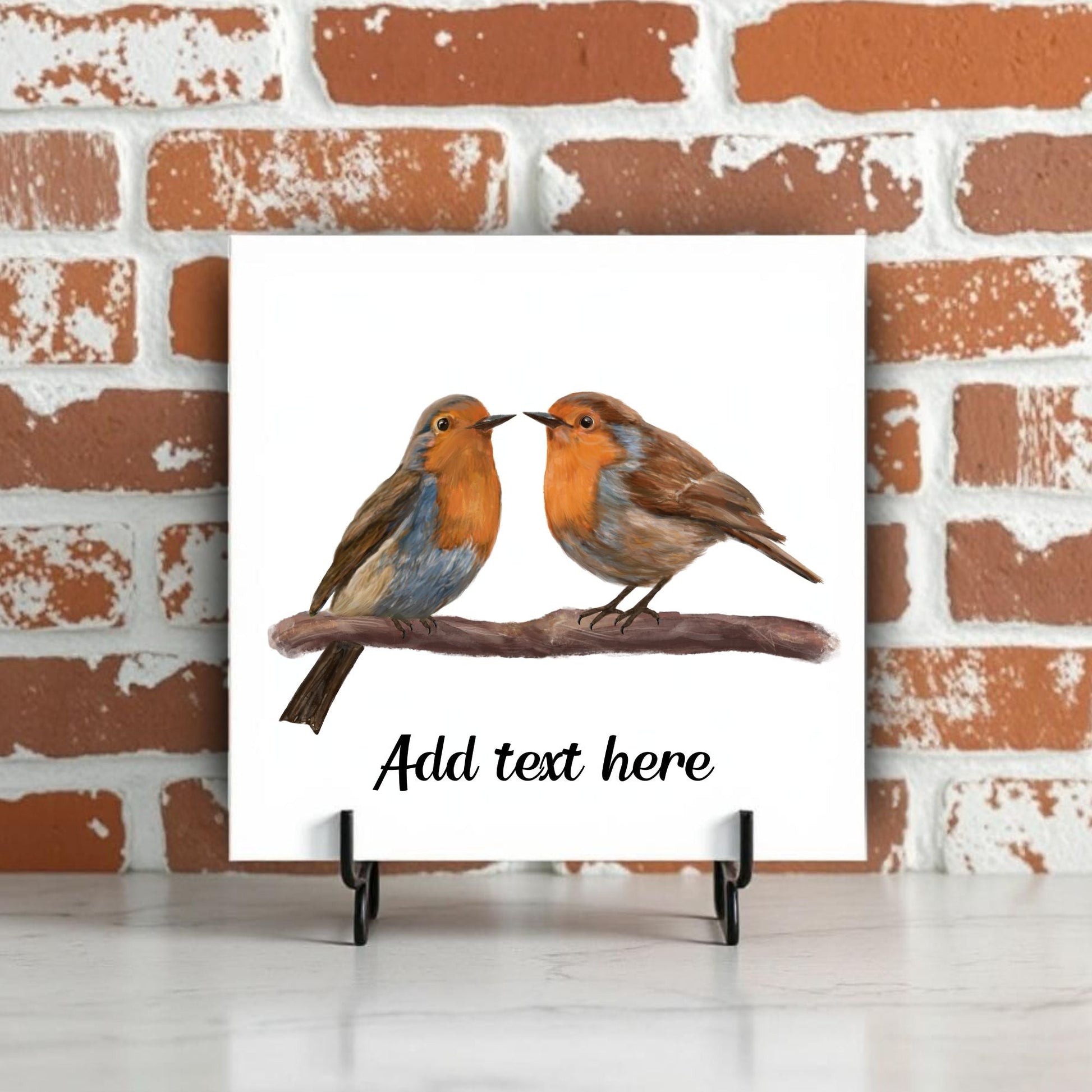 Pair of European Robins Ceramic Tile – Handcrafted Bird Lover Artwork - MerikaArt