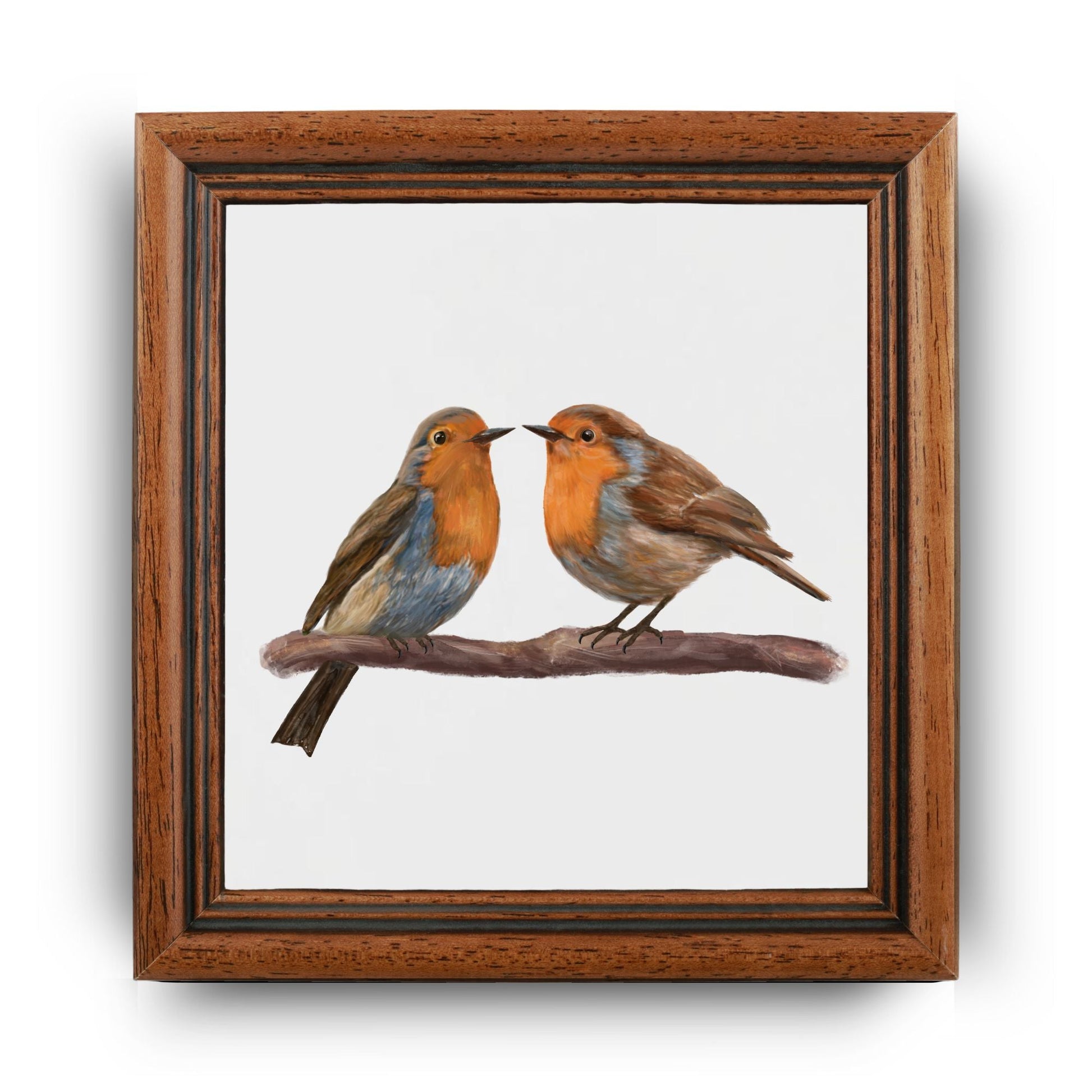 Pair of European Robins Ceramic Tile – Handcrafted Bird Lover Artwork - MerikaArt