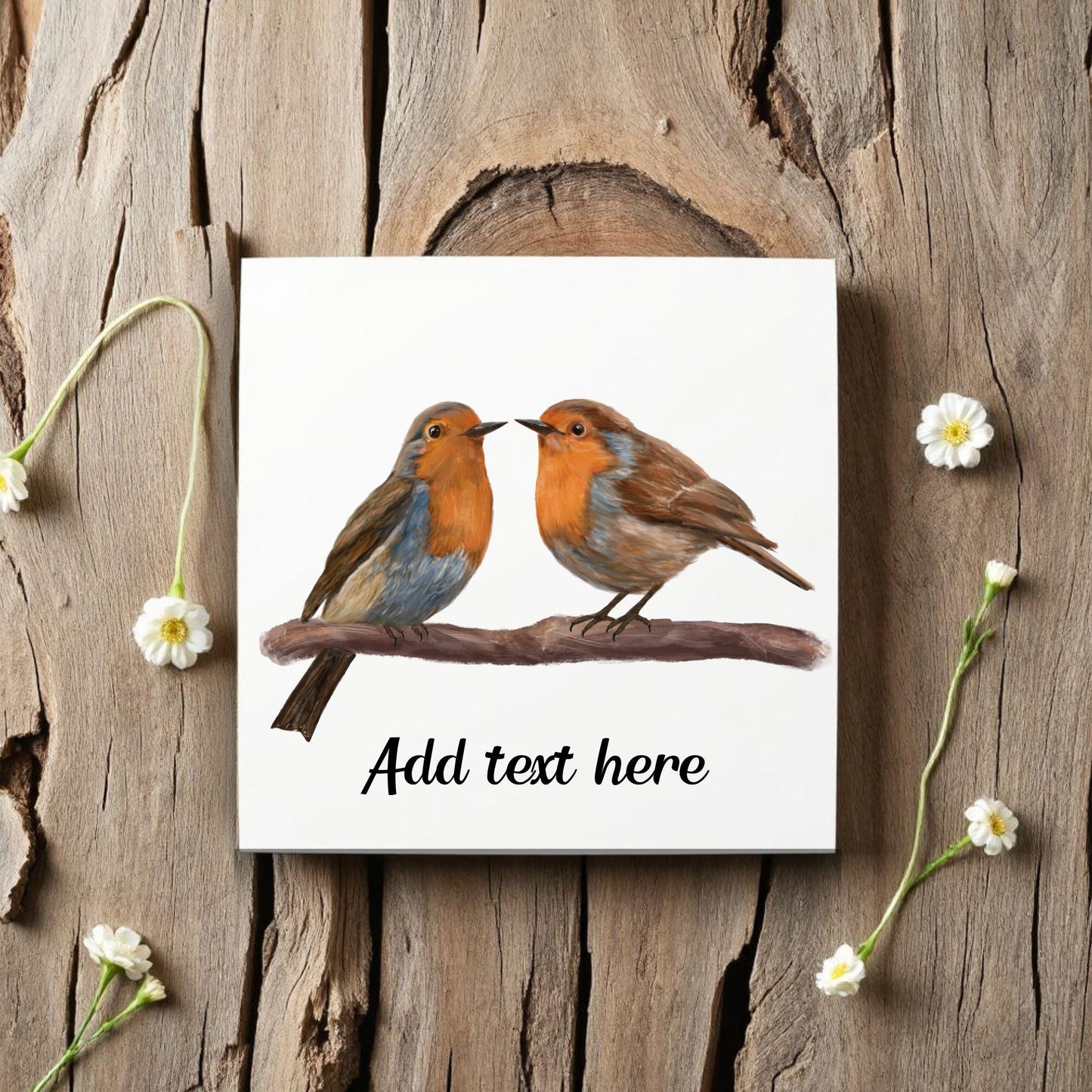 Pair of European Robins Ceramic Tile – Handcrafted Bird Lover Artwork - MerikaArt