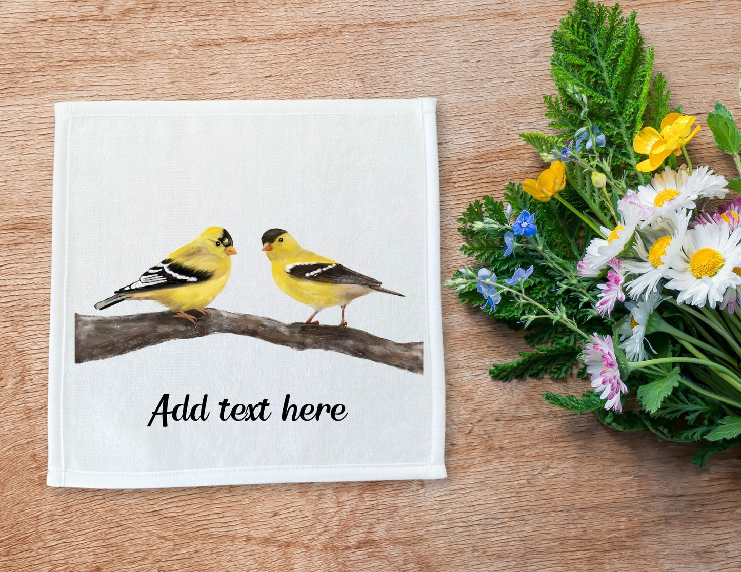 Pair of Goldfinches on Branch Washcloth - MerikaArt