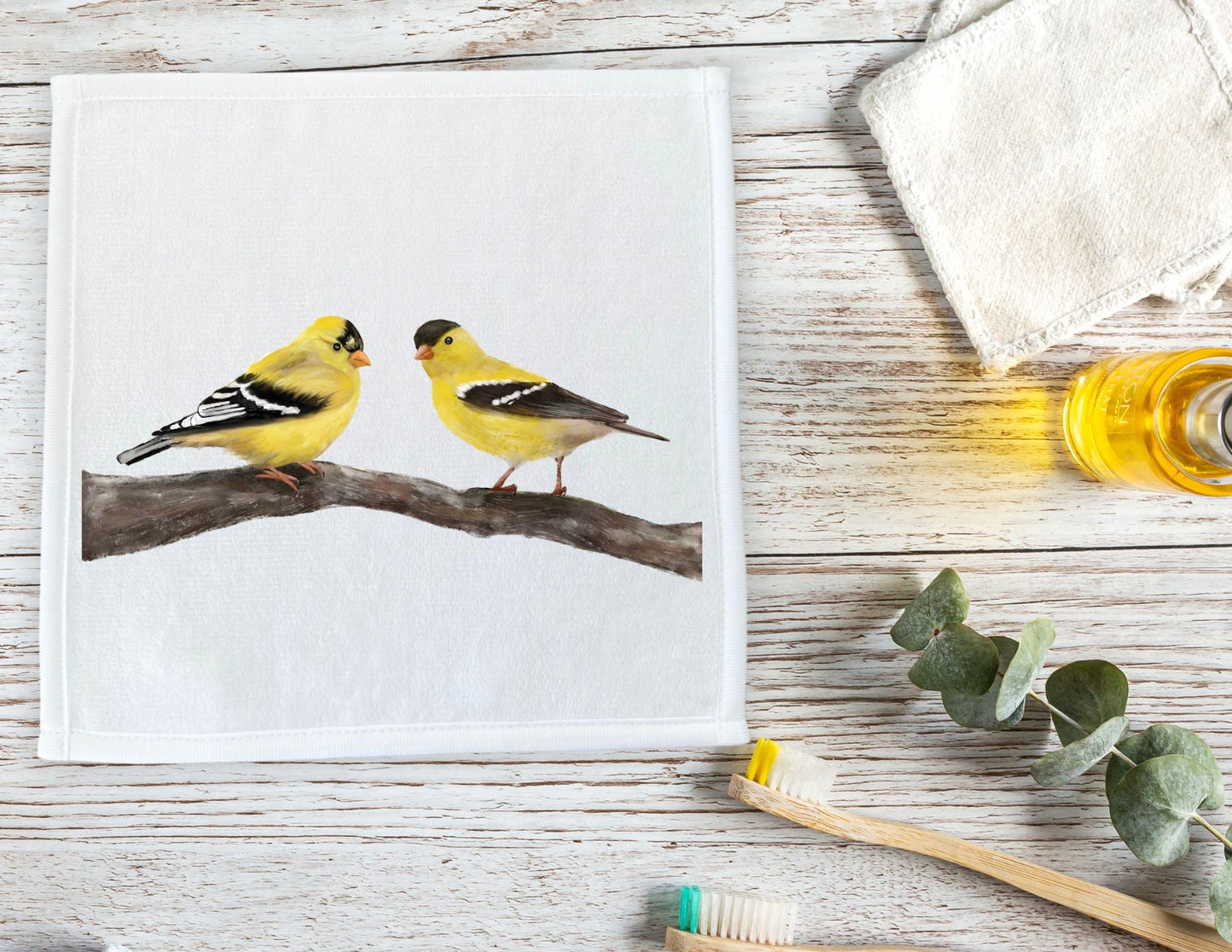 Pair of Goldfinches on Branch Washcloth - MerikaArt