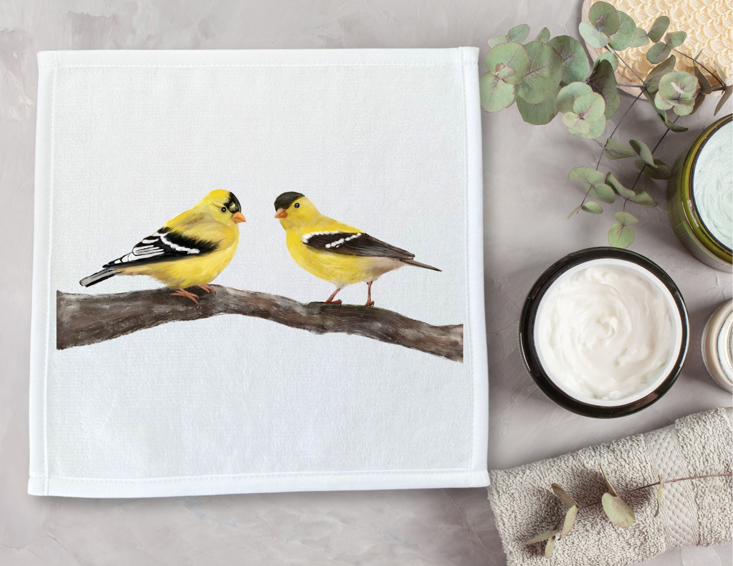 Pair of Goldfinches on Branch Washcloth - MerikaArt